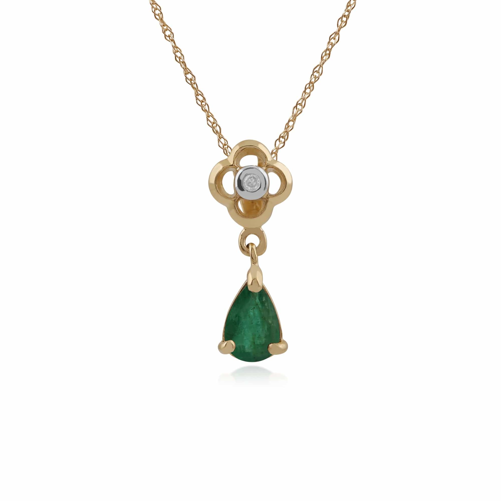 Gemondo 9ct Yellow Gold 0.41ct Emerald & Diamond Floral Pendant on 45cm Chain Image