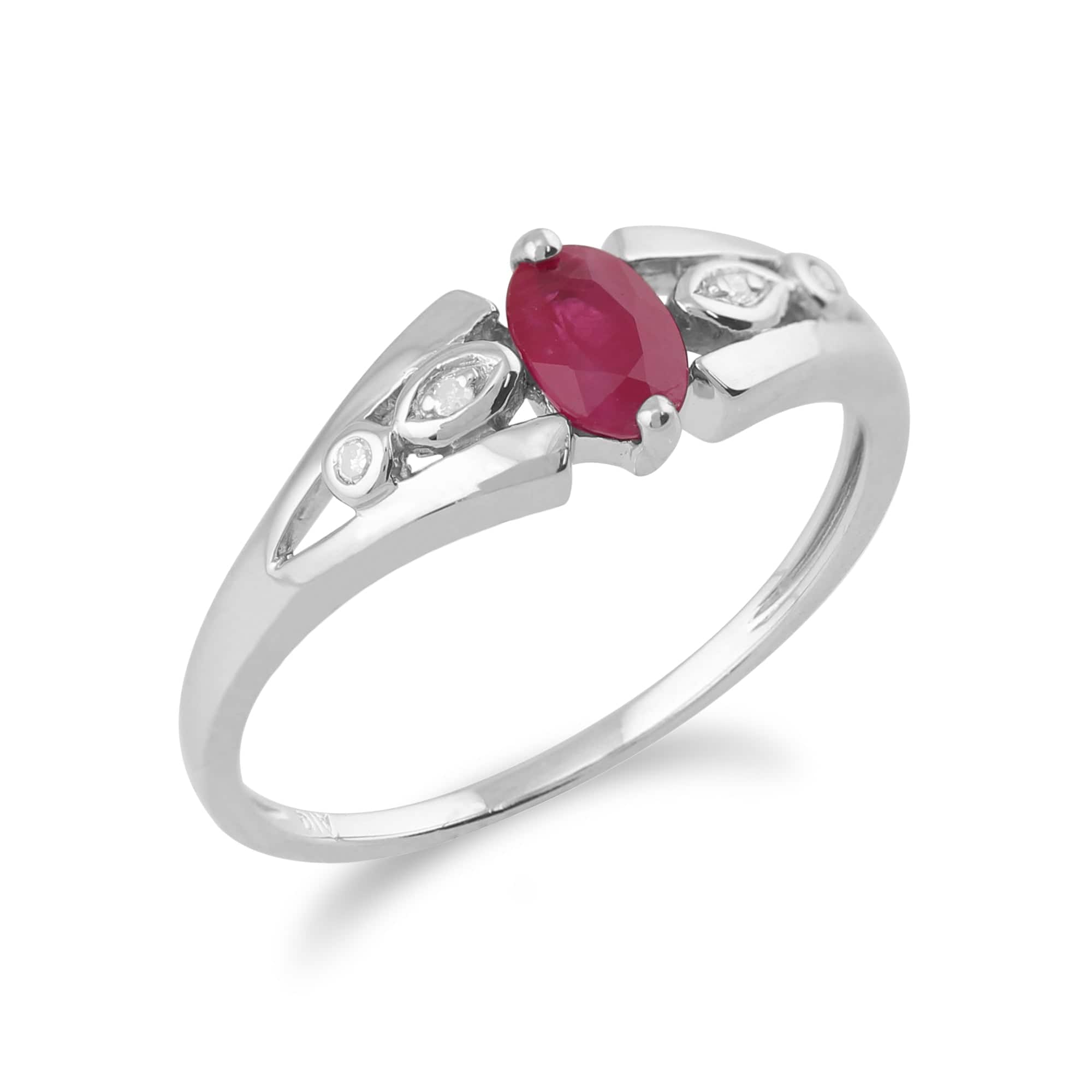 Classic Oval Ruby & Diamond Ring in 9ct White Gold - Gemondo