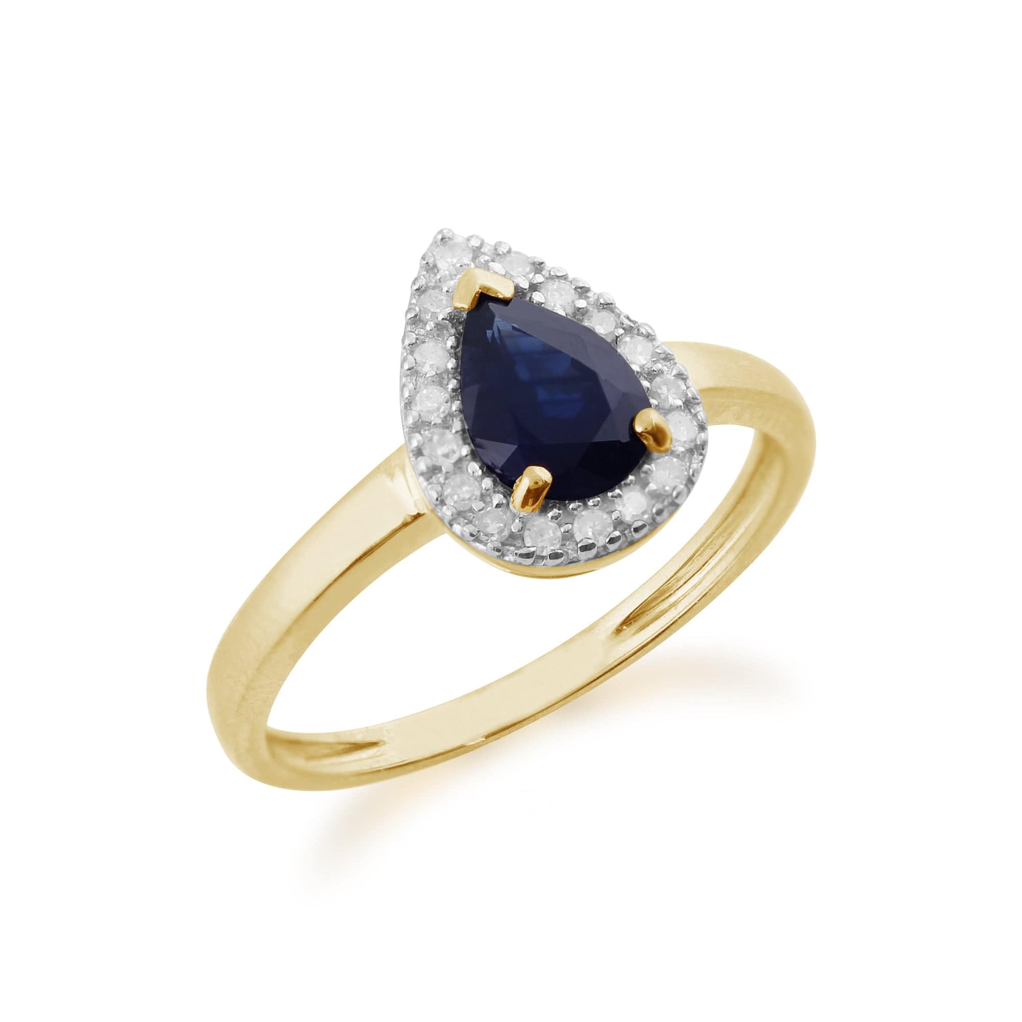 Classic Pear Shaped Sapphire & Diamond Ring in Yellow 9ct Gold - Gemondo