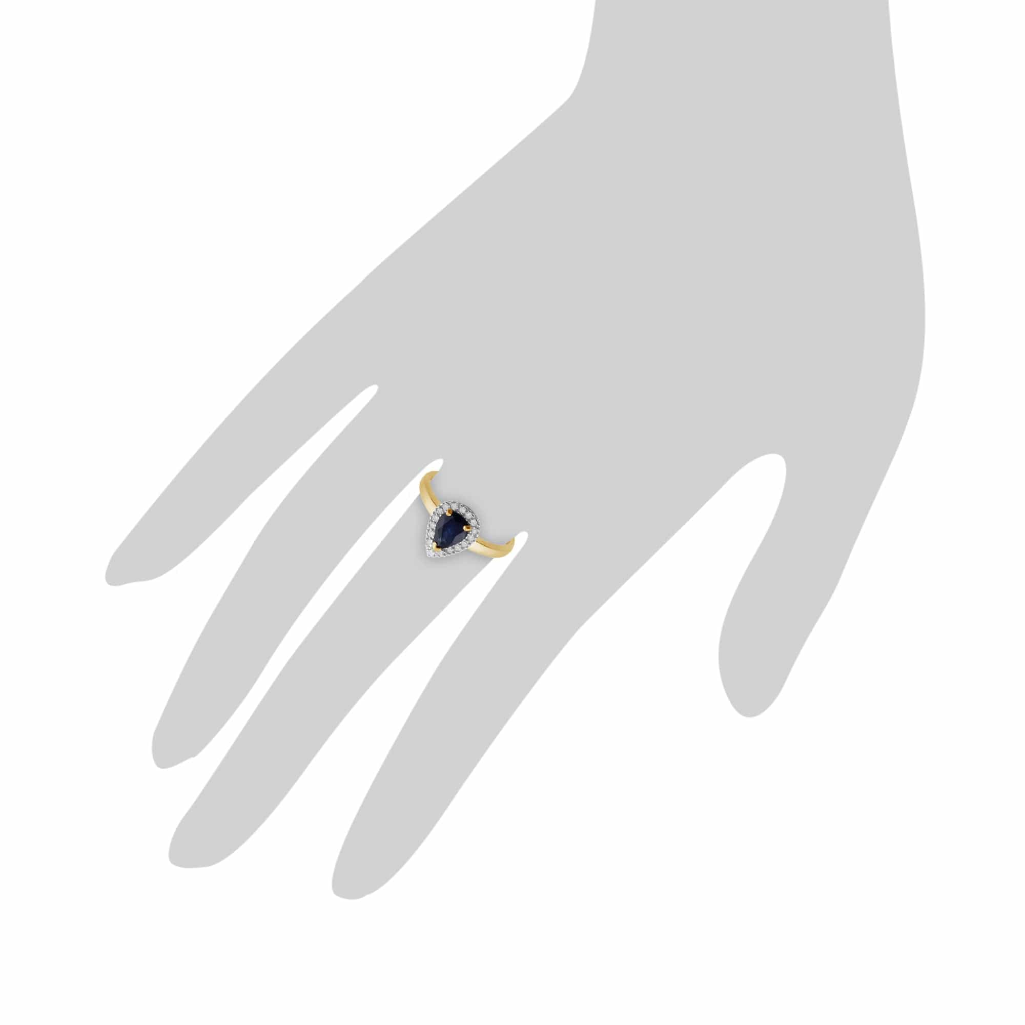 Classic Pear Shaped Sapphire & Diamond Ring in Yellow 9ct Gold - Gemondo