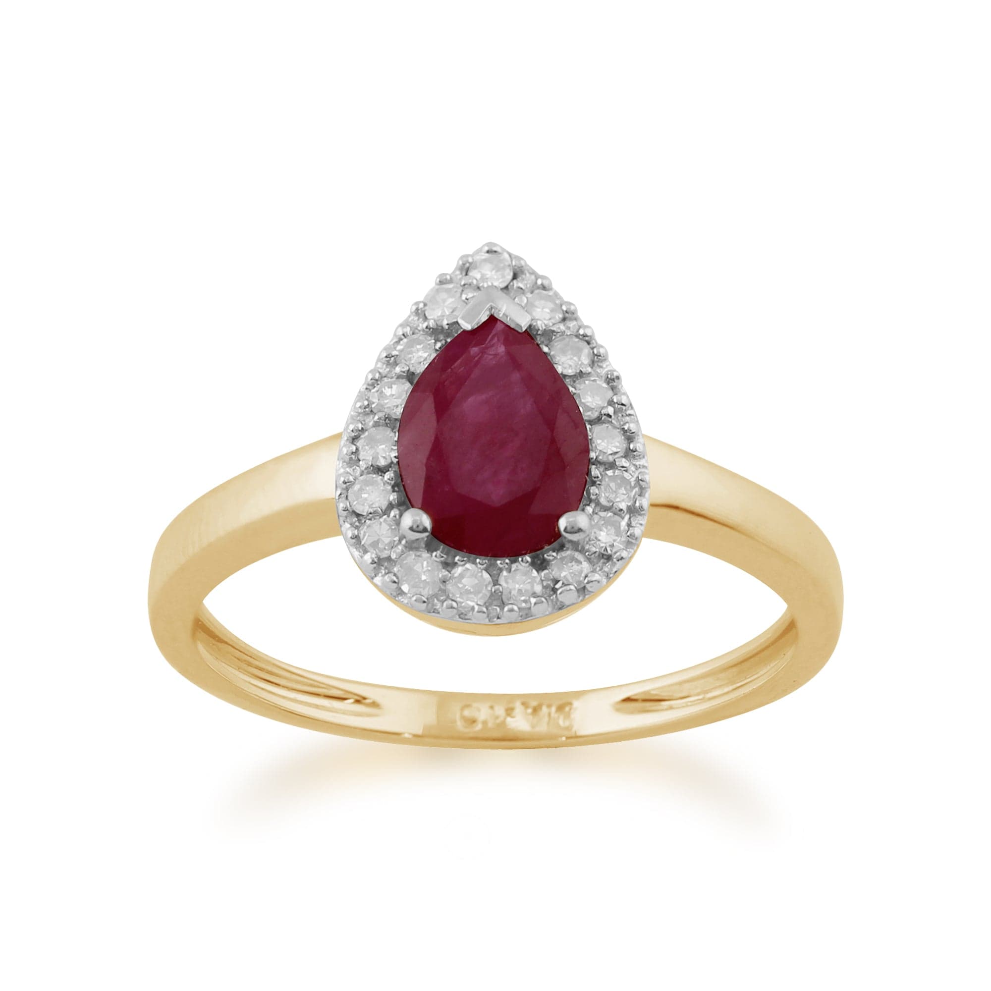 Classic Pear Shaped Ruby & Diamond Ring in 9ct Yellow Gold - Gemondo
