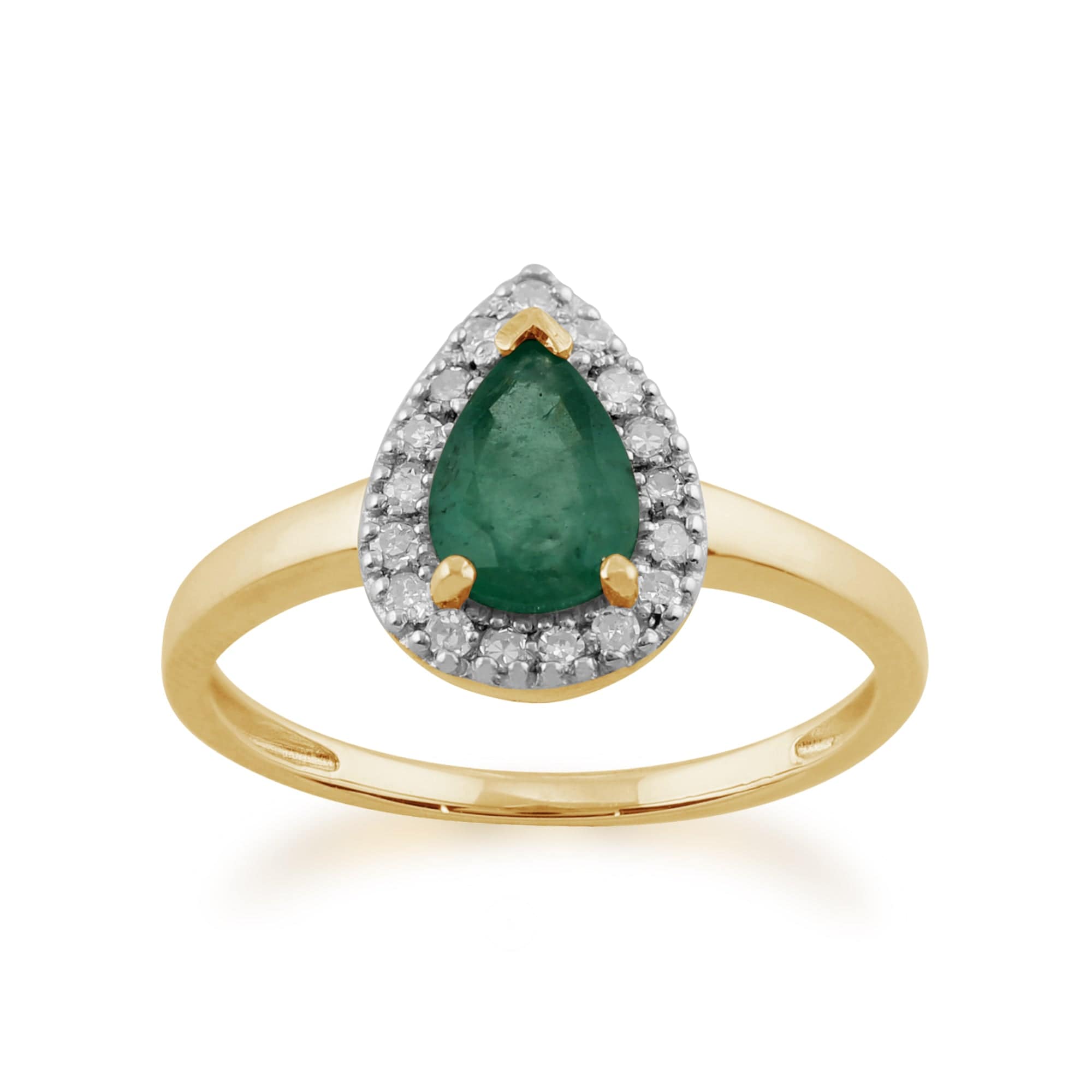 Classic Emerald & Diamond Halo Stud Earrings & Ring Set Image 3