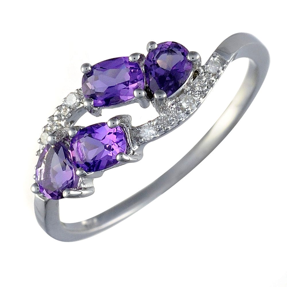 9ct White Gold 0.54ct Natural Amethyst & 3pt Diamond Classic Ring Image 1