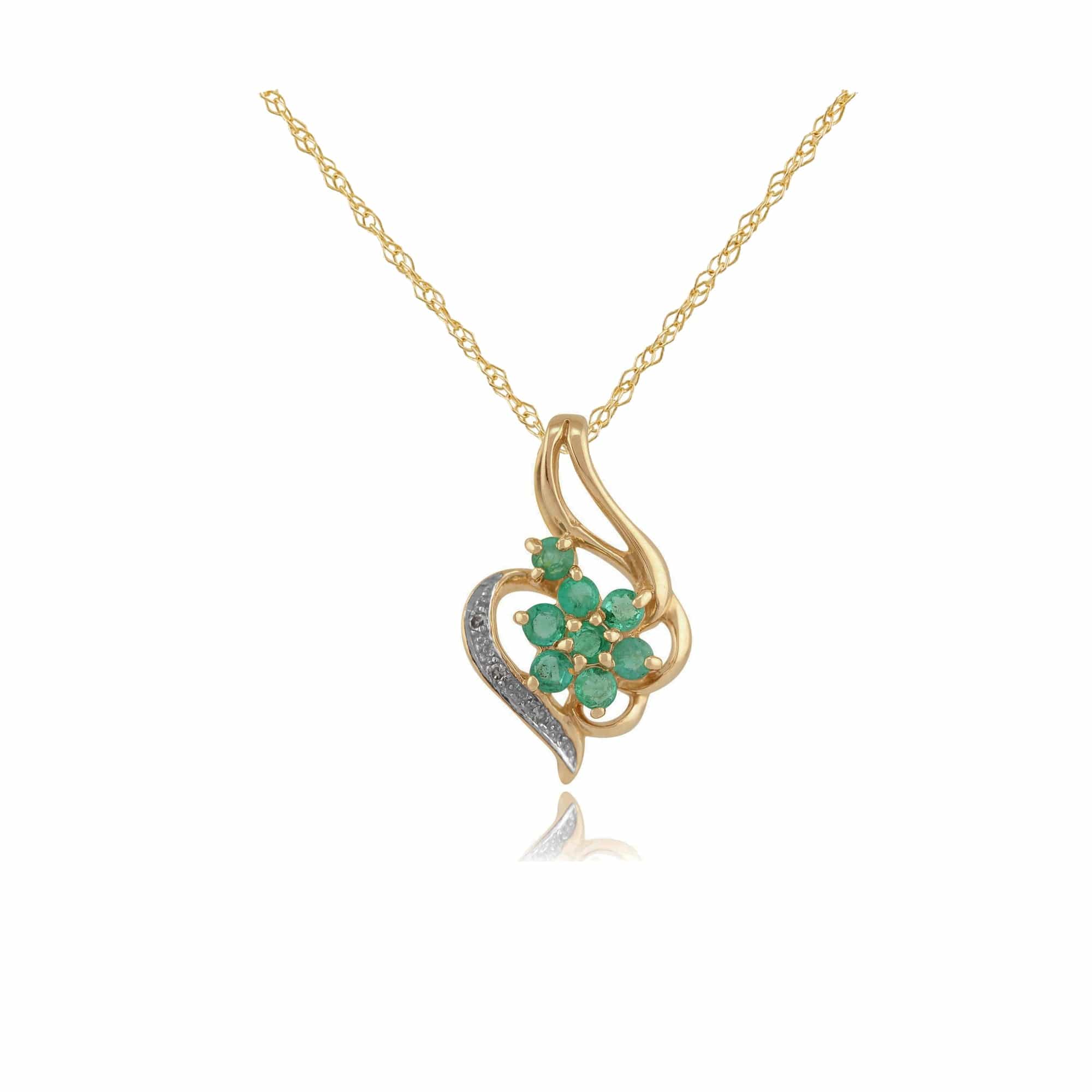 Floral Emerald & Diamond Cluster Pendant on Chain Image 1