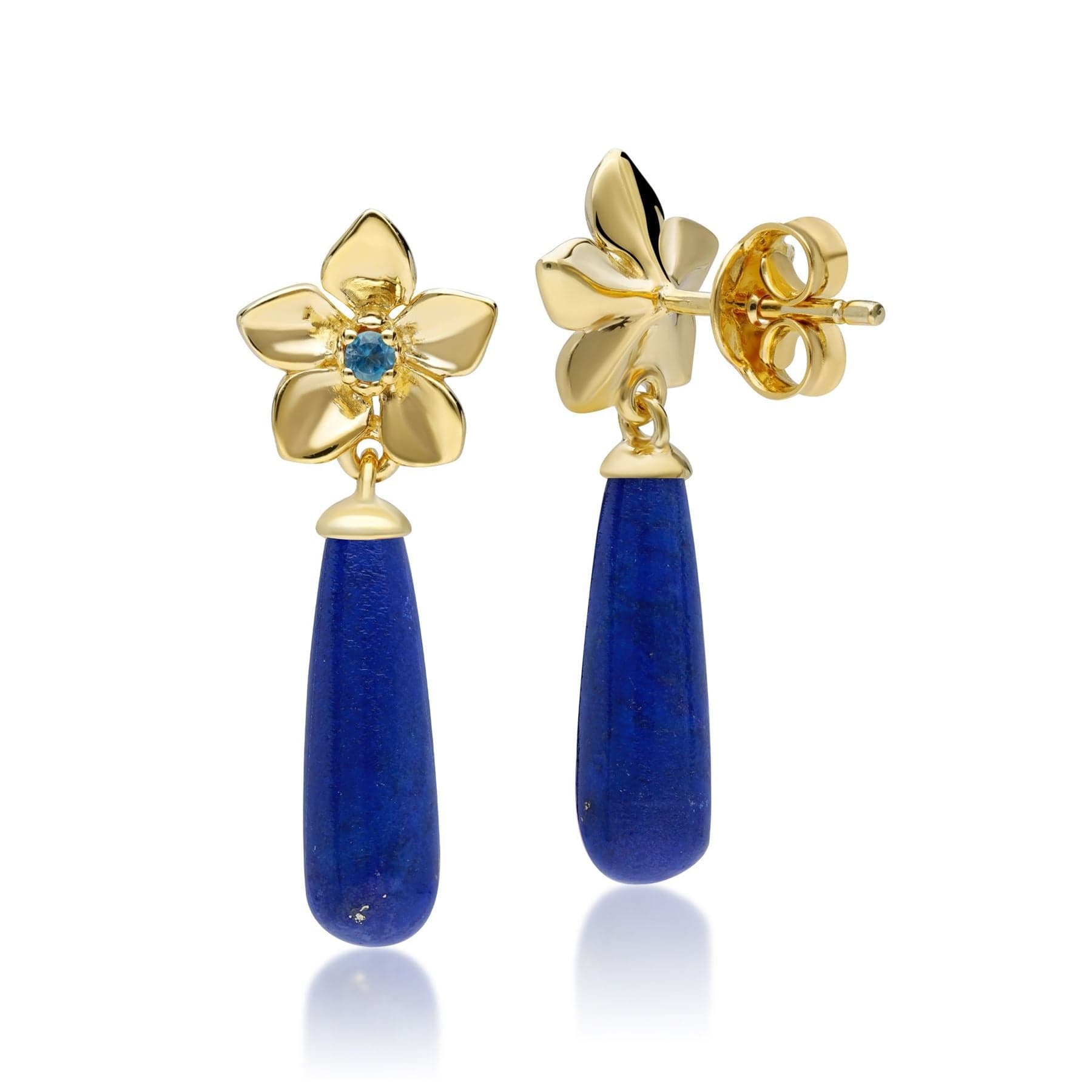 ECFEW™ 'The Creator' Lapis Lazuli & Blue Topaz Floral Drop Earrings Back