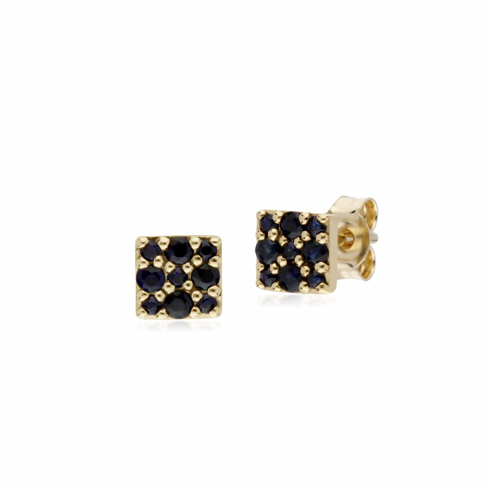 132E2573019 Classic Style Round Sapphire Cluster Stud Earrings in 9ct Yellow Gold 1