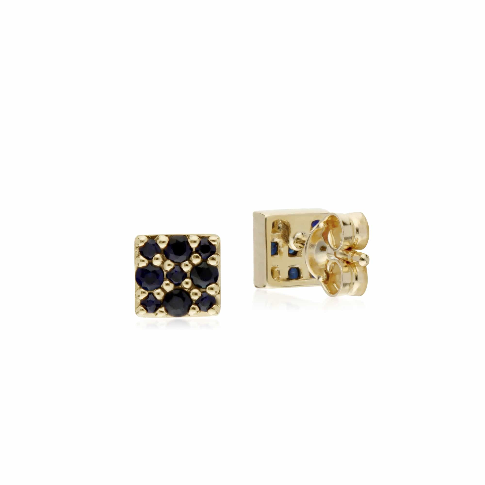 132E2573019 Classic Style Round Sapphire Cluster Stud Earrings in 9ct Yellow Gold 2