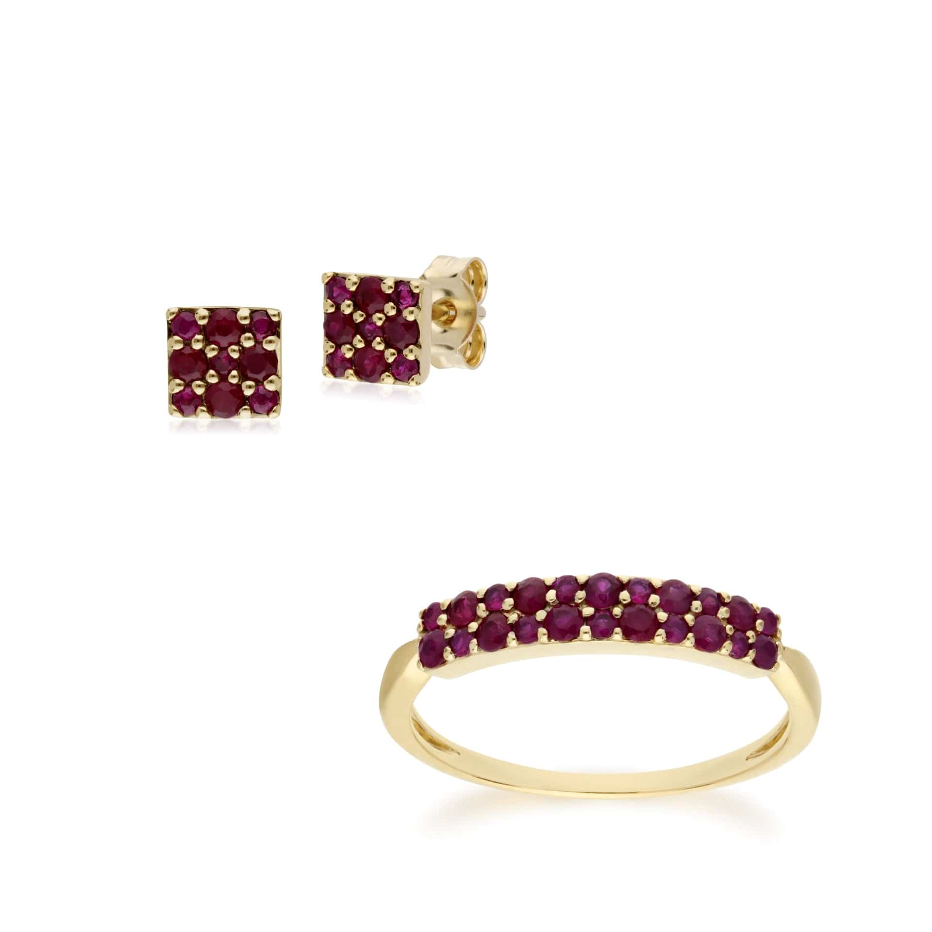 Classic Ruby Cluster Panel Studs & Ring Set Image 1
