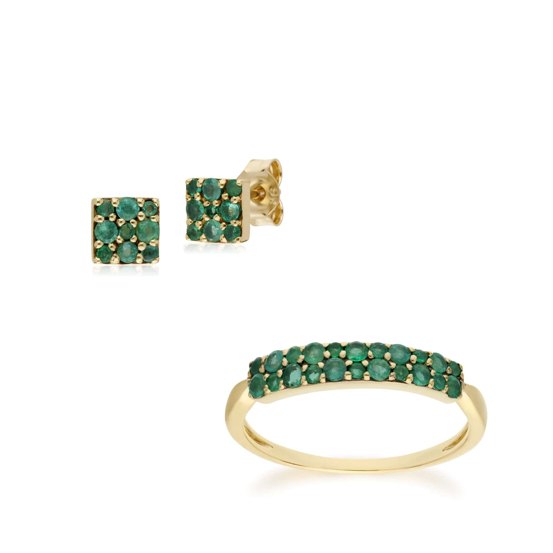 Classic Emerald Cluster Panel Studs & Ring Set Image 1