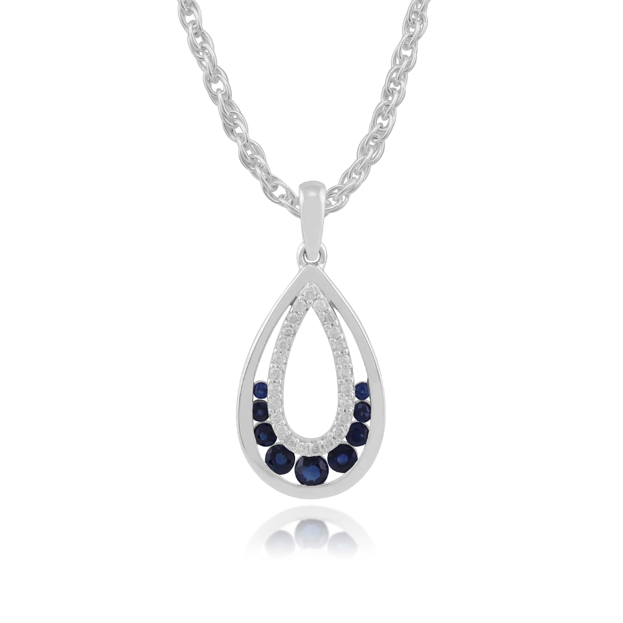 9ct White Gold 0.49ct Natural Blue Sapphire & 0.12ct Diamond Pendant on Chain Image
