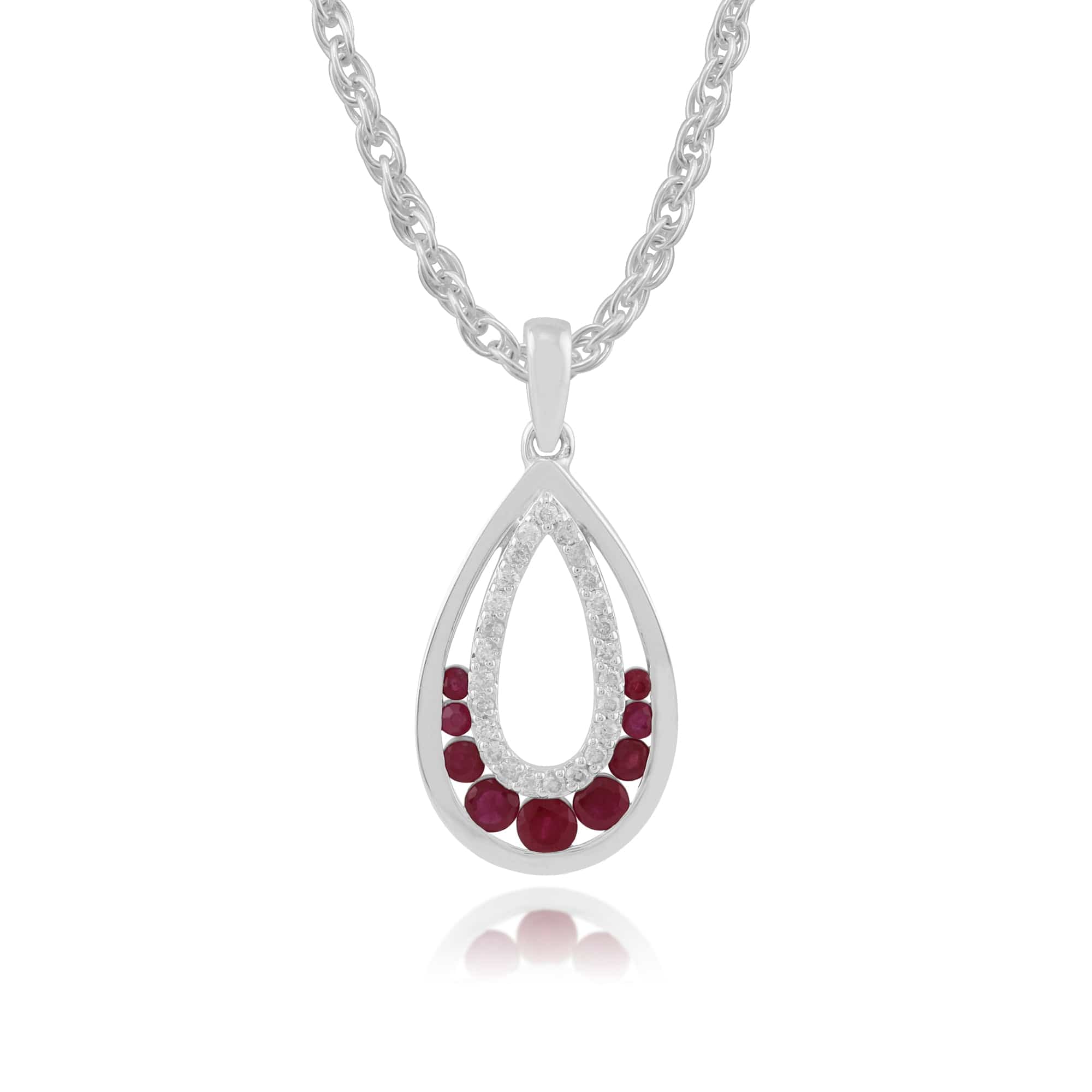 9ct White Gold 0.52ct Natural Ruby & 0.12ct Diamond Pendant on Chain Image
