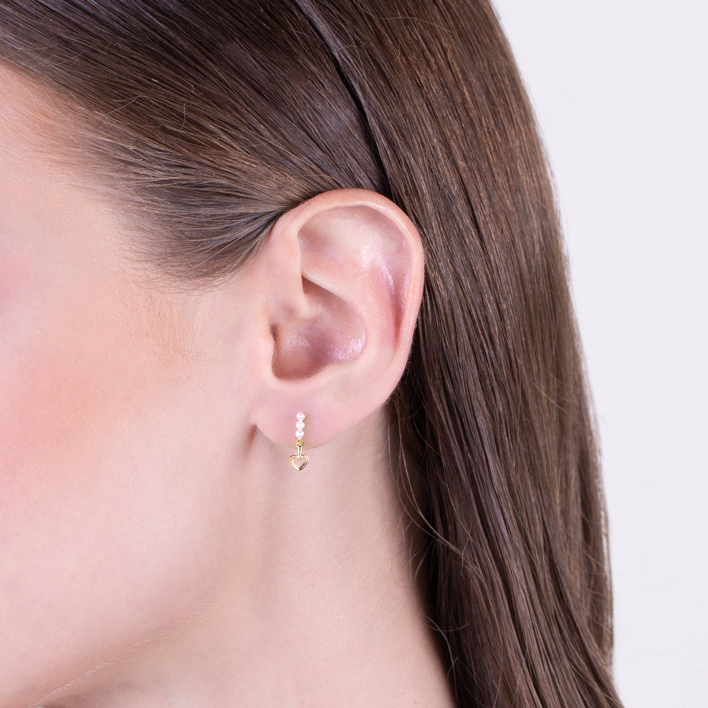 Cultured Freshwater Pearl & Rhodolite Mismatched Heart Drop Earrings In 9ct Yellow Gold - Gemondo