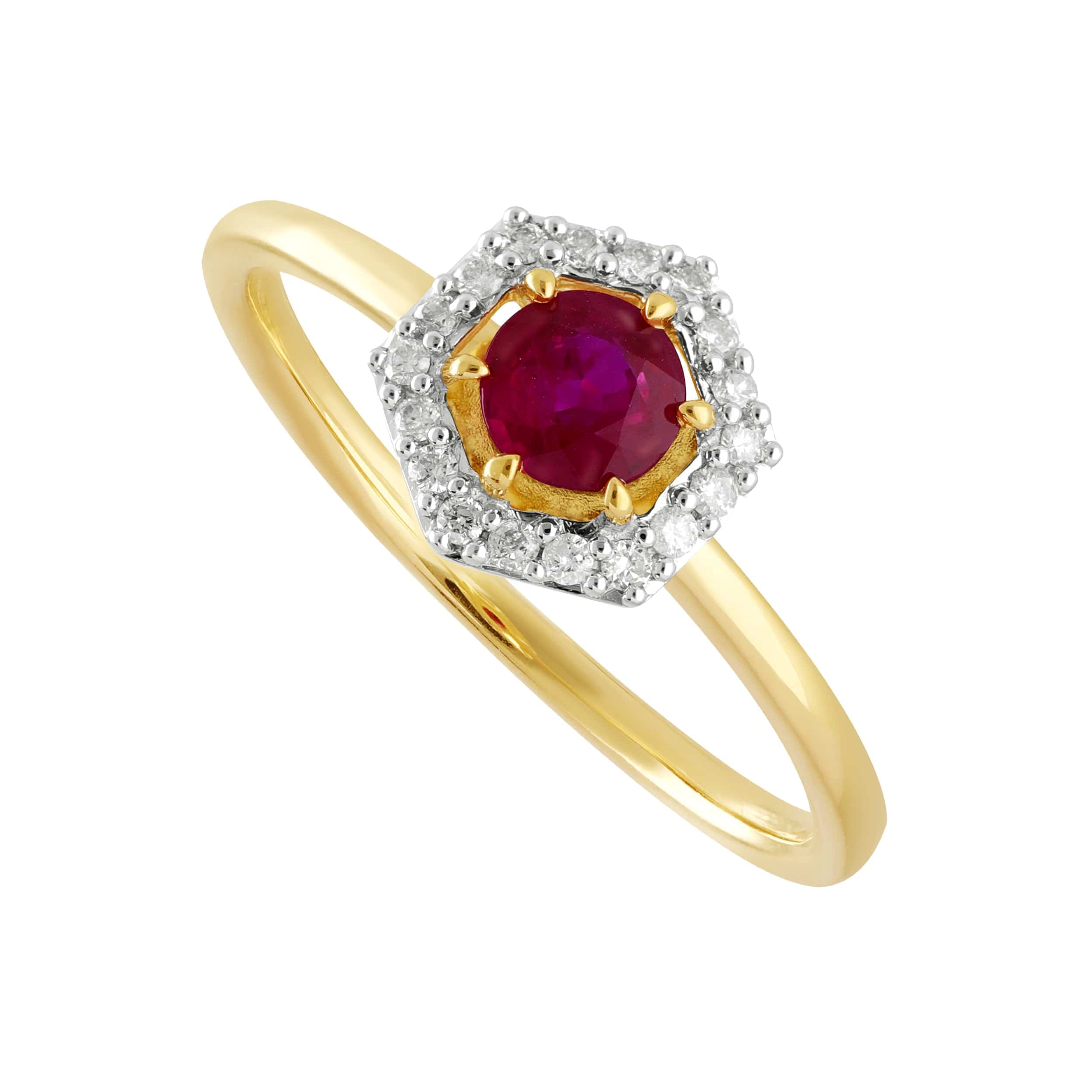18ct Yellow Gold 0.48ct Ruby & Diamond Halo Engagement Ring - Gemondo