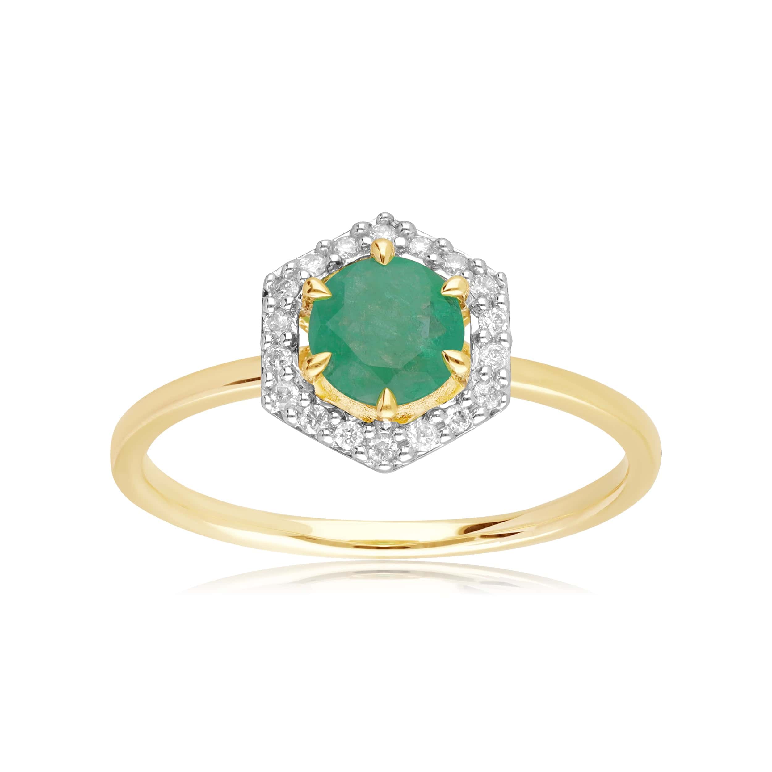 18ct Yellow Gold 0.38ct Emerald & Diamond Halo Engagement Ring - Gemondo