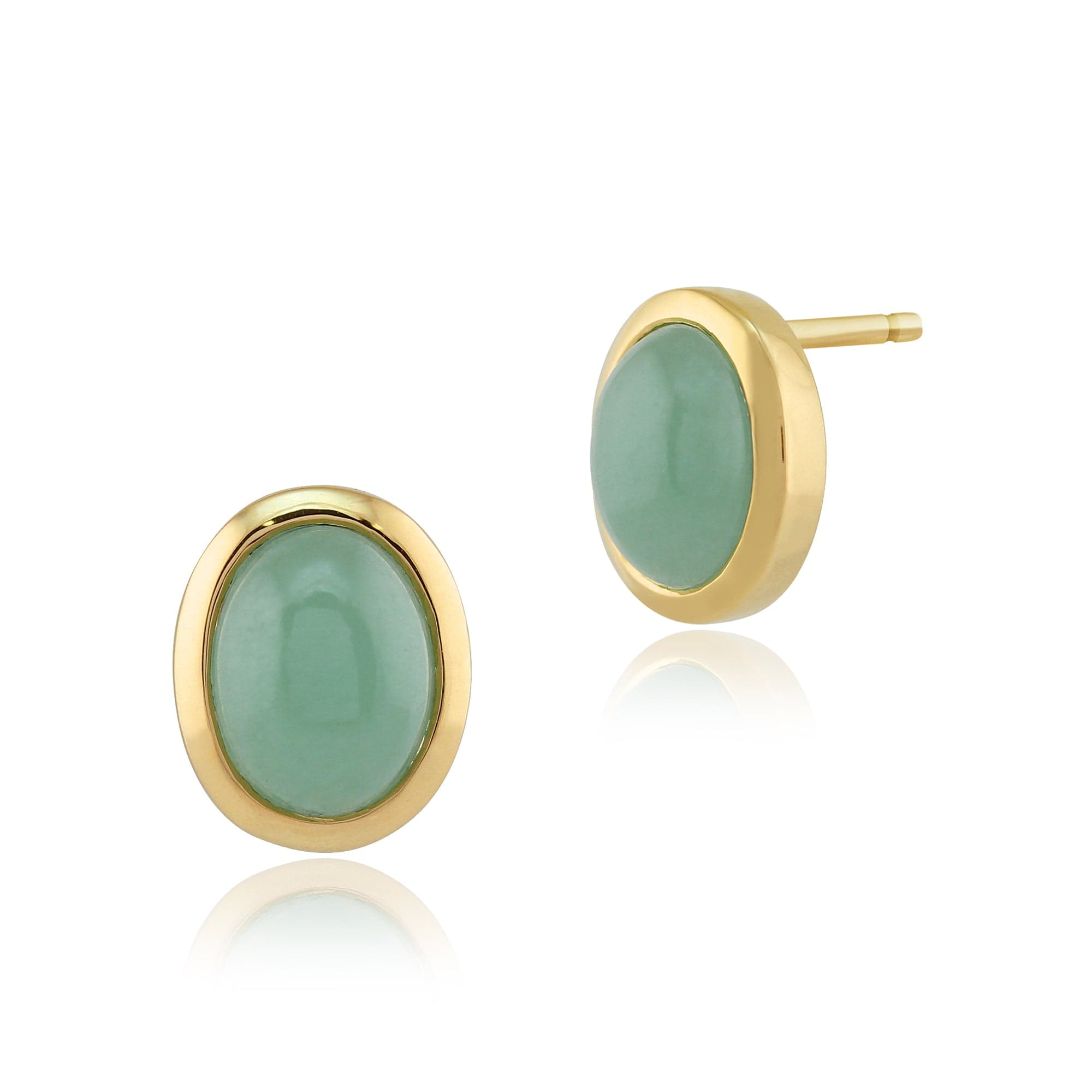 Classic Oval Jade Cabochon Stud Earrings in 9ct Yellow Gold 10x8mm - Gemondo