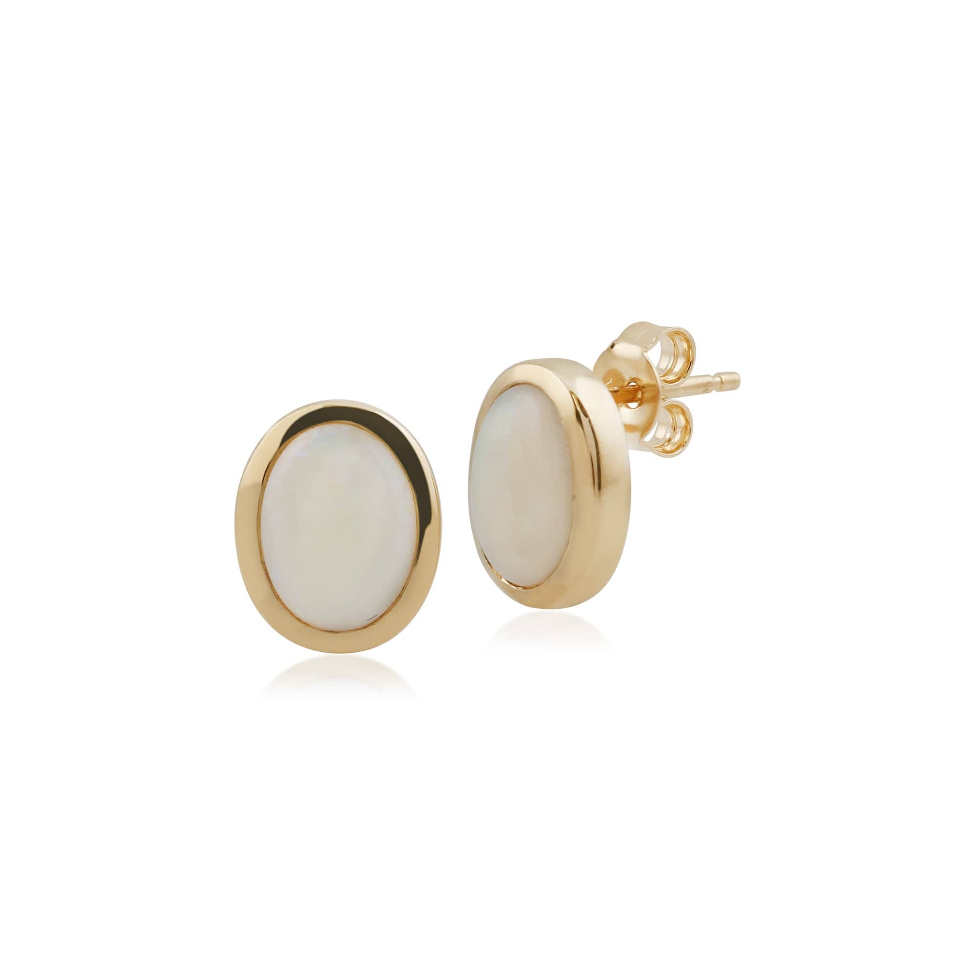 9ct Yellow Gold 1.39ct Opal Classic Oval Stud Earrings - Gemondo