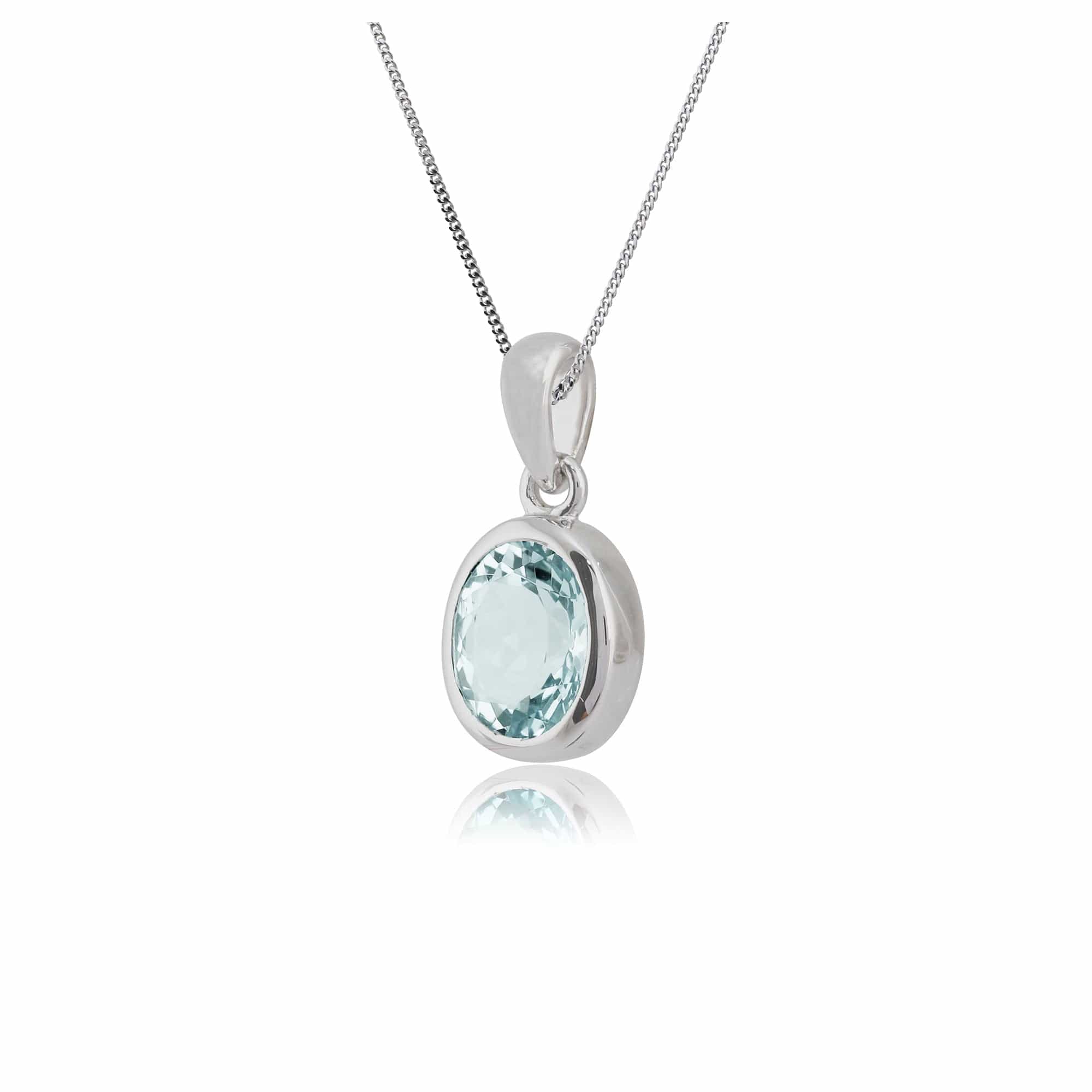 27030 Classic Oval Aquamarine Pendant in 9ct White Gold 2