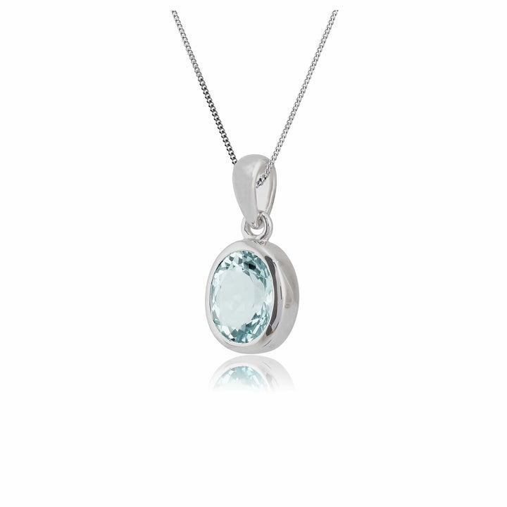 27030 Classic Oval Aquamarine Pendant in 9ct White Gold 2