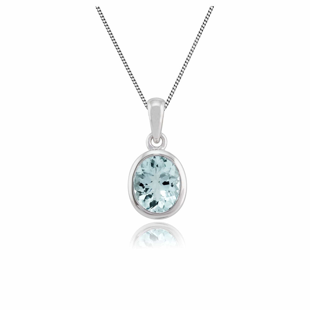 Classic Oval Aquamarine Pendant in 9ct White Gold - Gemondo