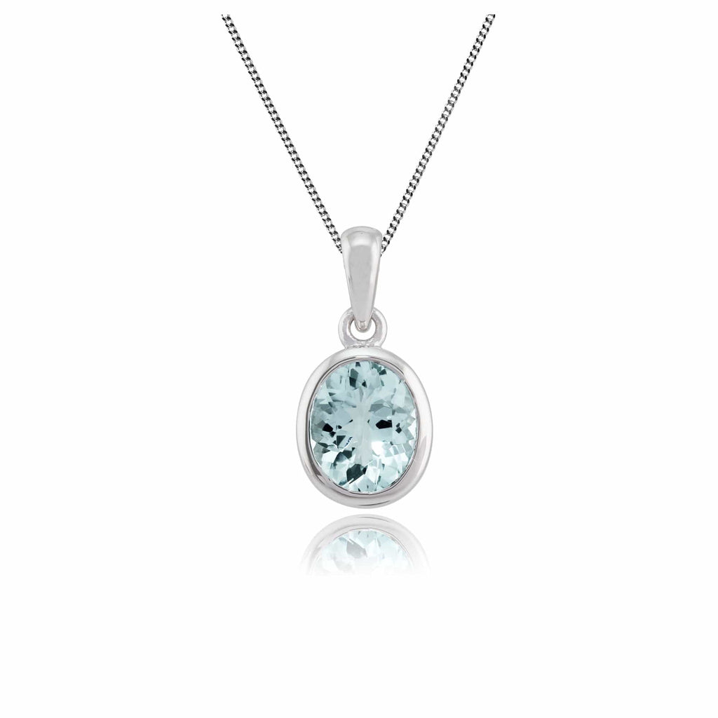 Classic Oval Aquamarine Pendant 9ct White Gold