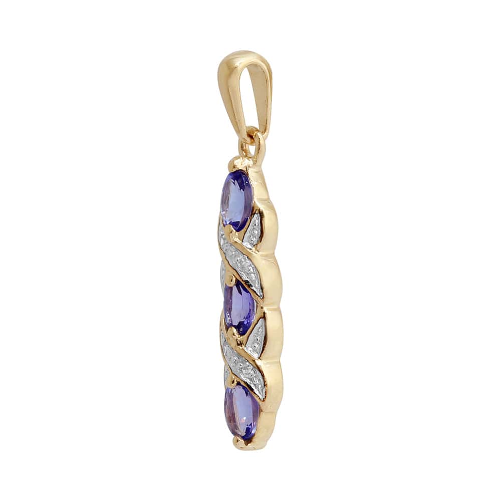 133P1461089 Art Nouveau Style Oval Tanzanite & Diamond Pendant in 9ct Yellow Gold 2