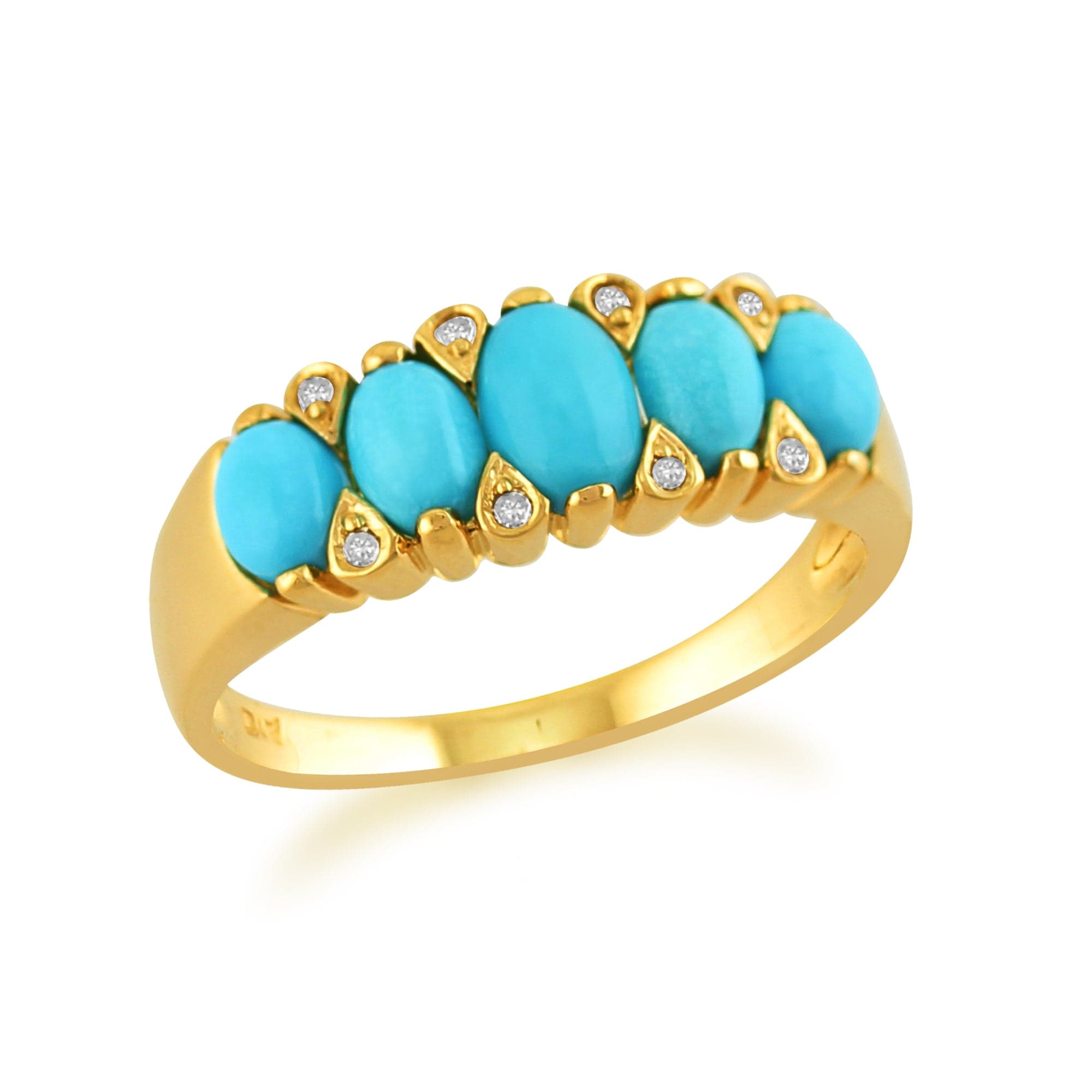 25394 9ct Yellow Gold 1.40ct Turquoise Cabochon & Diamond Five Stone Ring 2