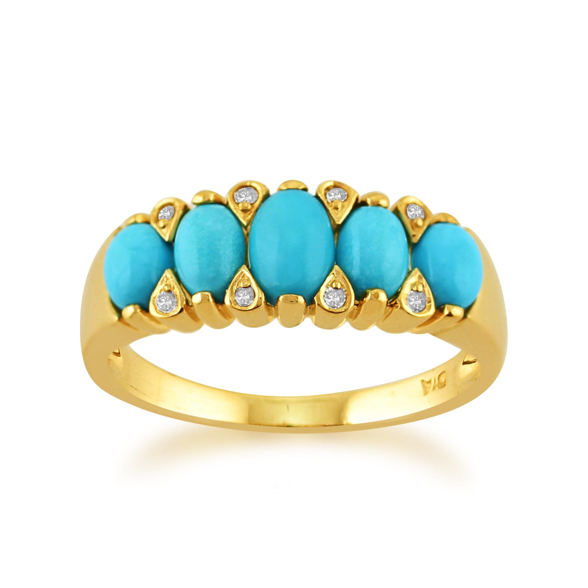9ct Yellow Gold 1.40ct Turquoise Cabochon & Diamond Five Stone Ring Image 1
