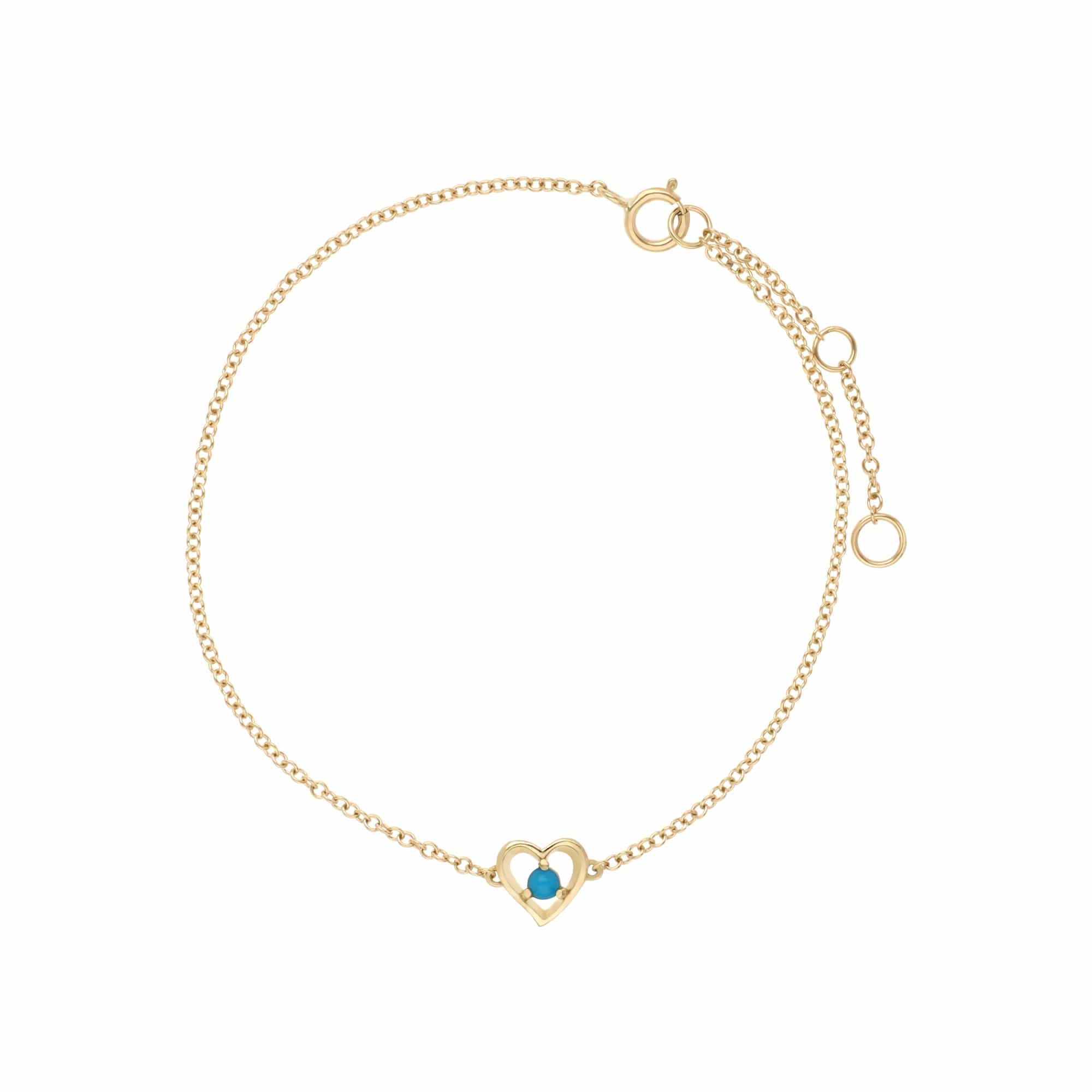 Gemondo 9ct Yellow Gold Turquoise Round Single Stone Heart 19cm Bracelet - Gemondo