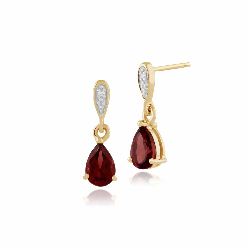Classic Pear 1.00ct Garnet & Diamond Drop Earrings 9ct Yellow Gold