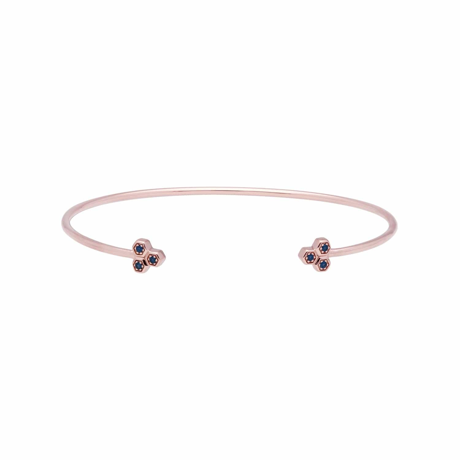 Sapphire Trilogy Geometric Bangle in 9ct Rose Gold - Gemondo