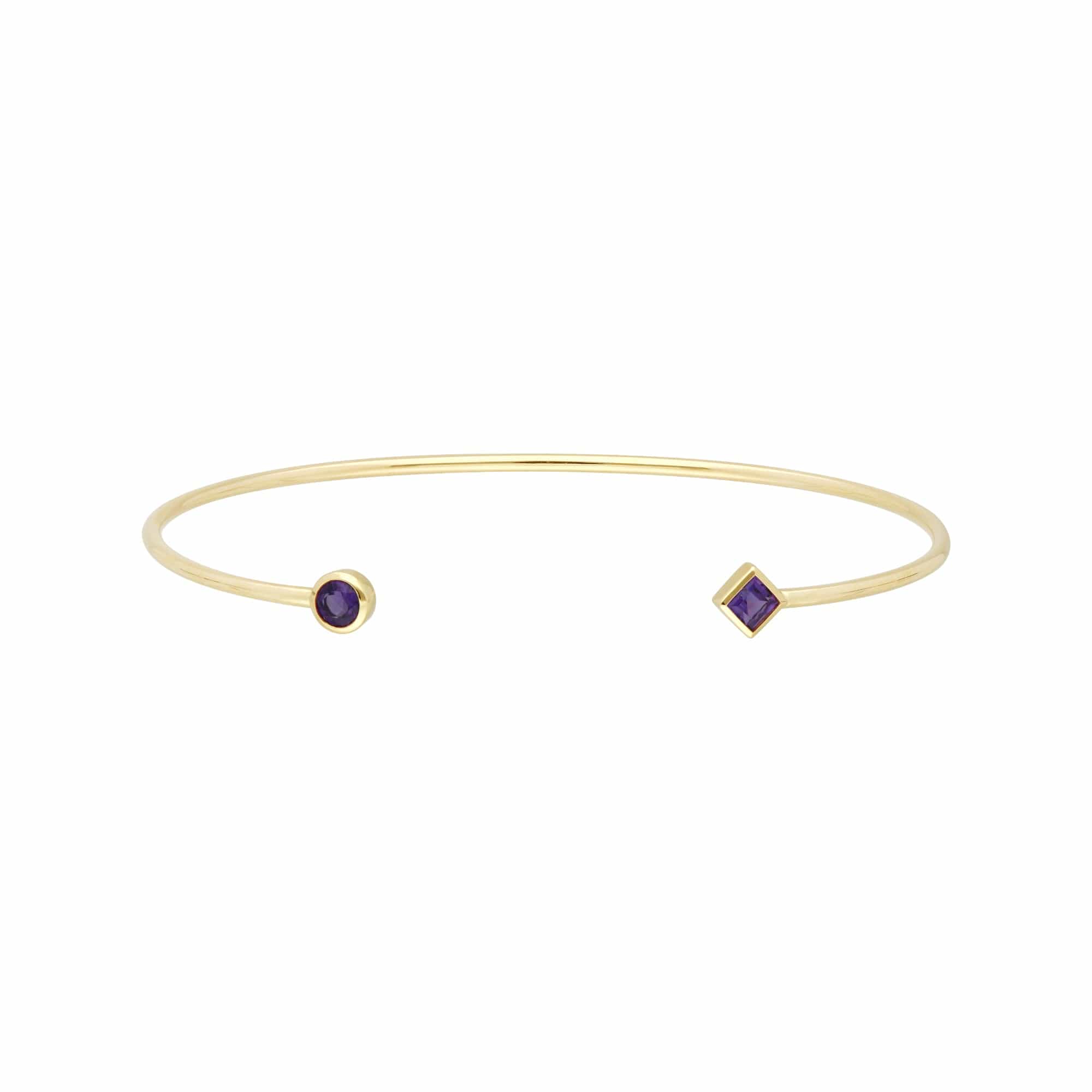 Geometric Open Amethyst Bangle in 9ct Yellow Gold - Gemondo