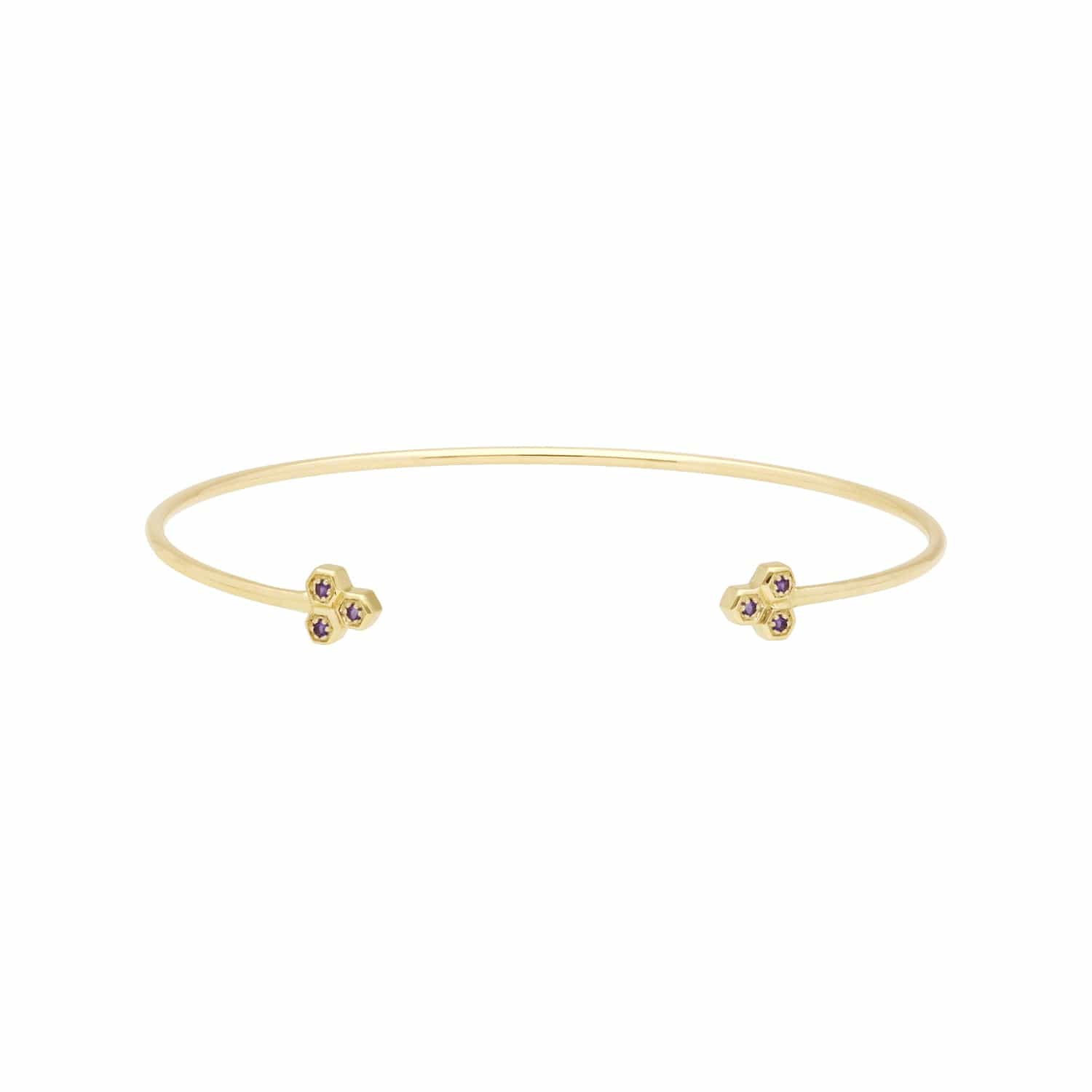 Amethyst Trilogy Geometric Bangle in 9ct Yellow Gold - Gemondo