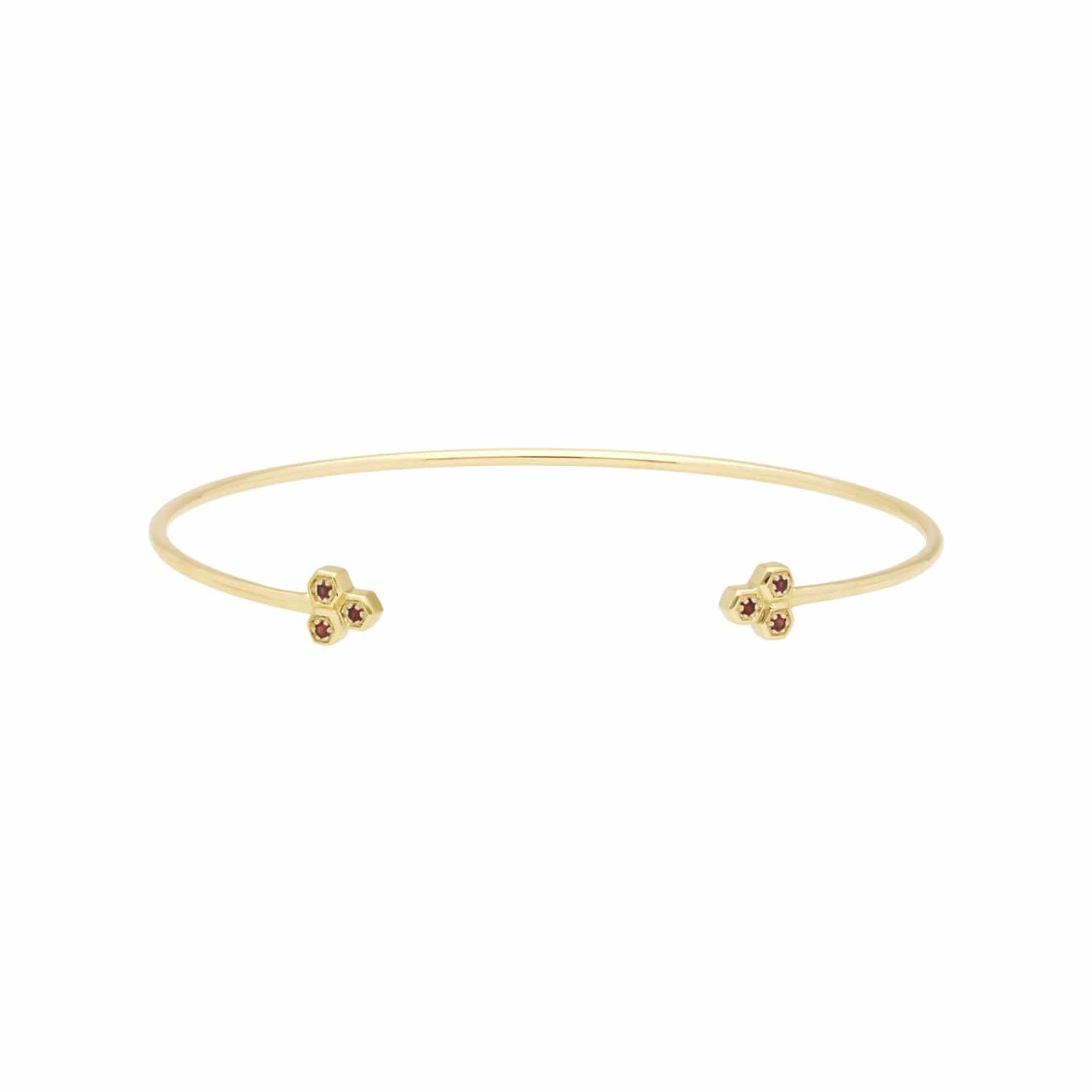 Garnet Trilogy Geometric Bangle in 9ct Yellow Gold - Gemondo