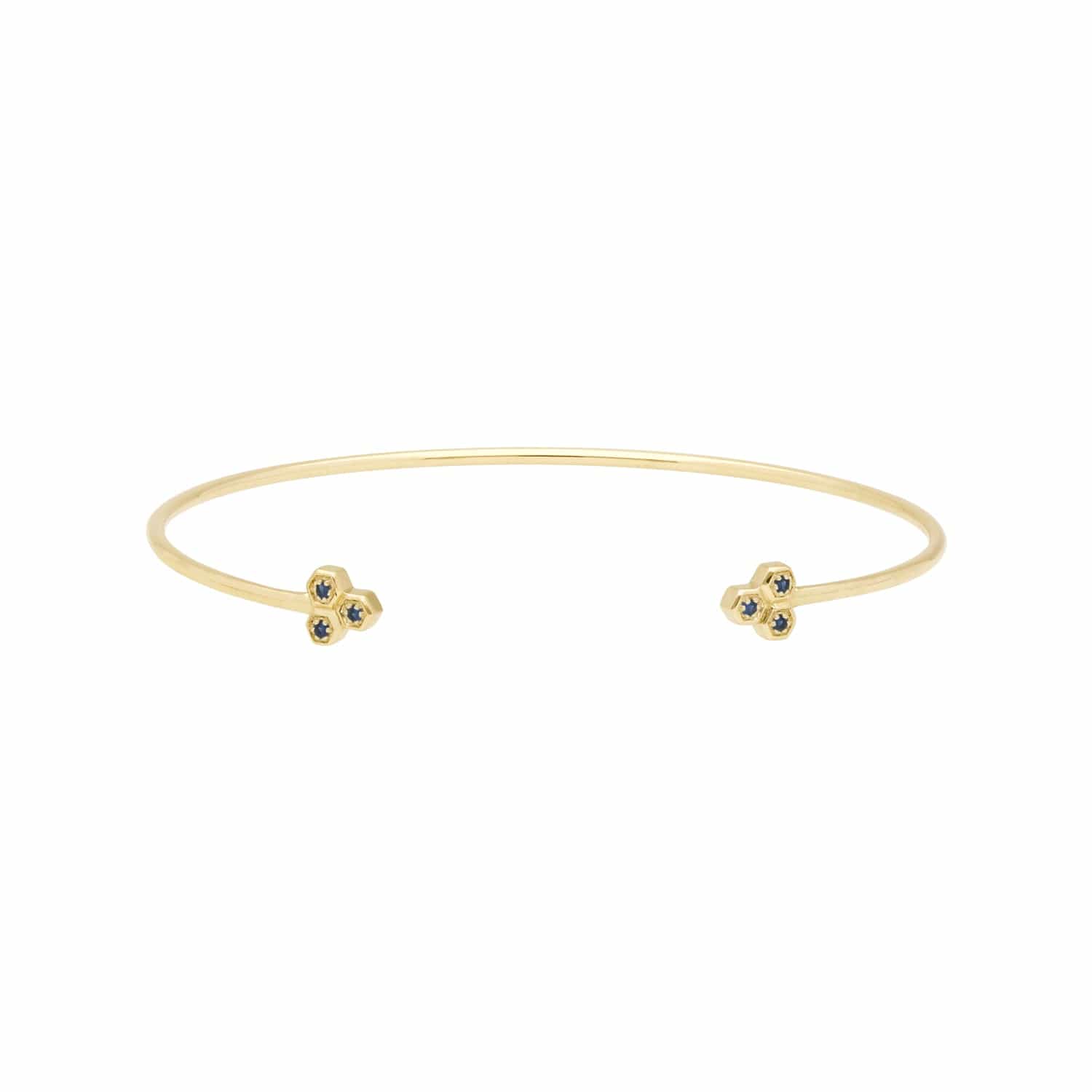 Sapphire Trilogy Geometric Bangle in 9ct Yellow Gold - Gemondo