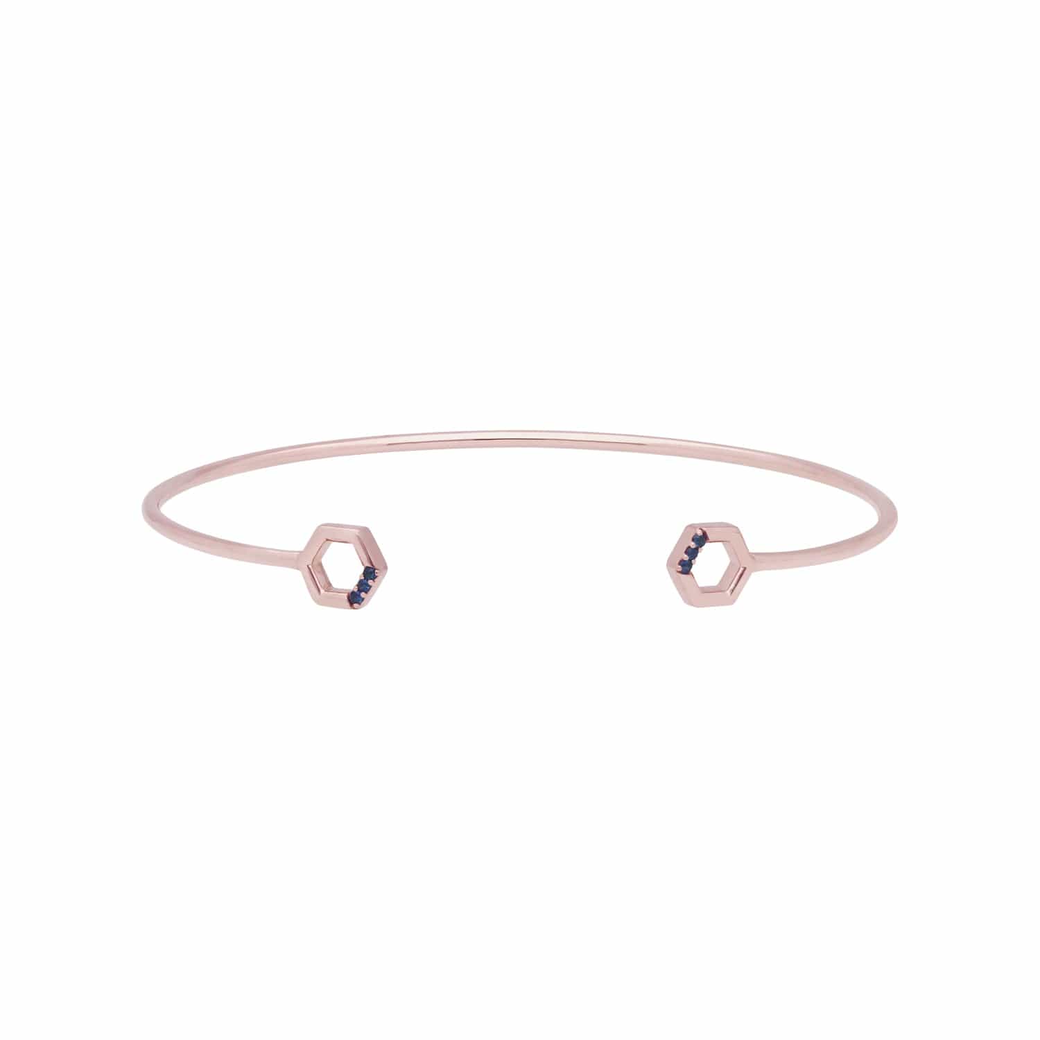 Sapphire Pavé Hexagon Open Bangle in 9ct Rose Gold - Gemondo