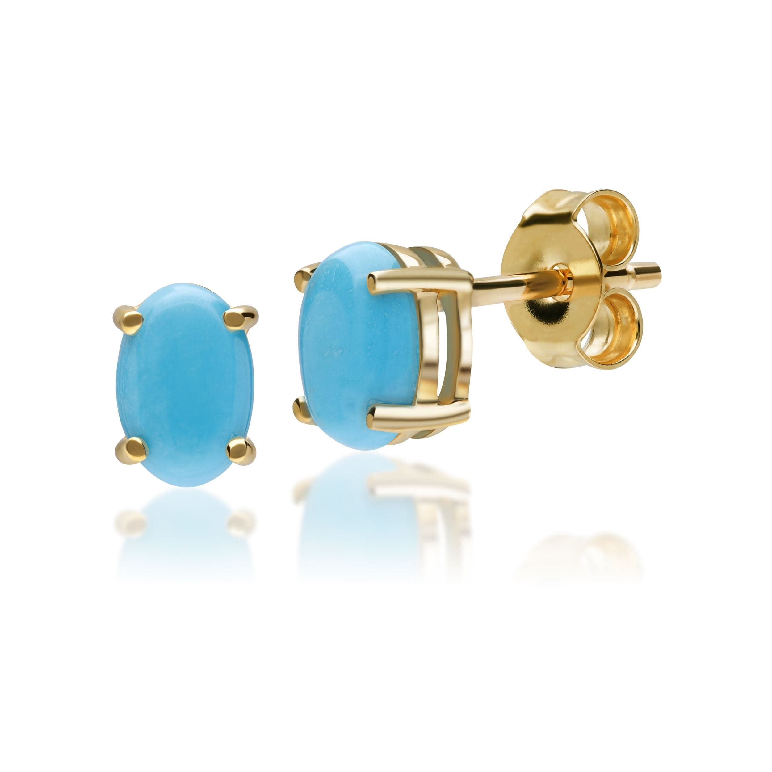 Classic Oval Turquoise Cabochon Stud Earrings in 9ct Yellow Gold 7x5mm