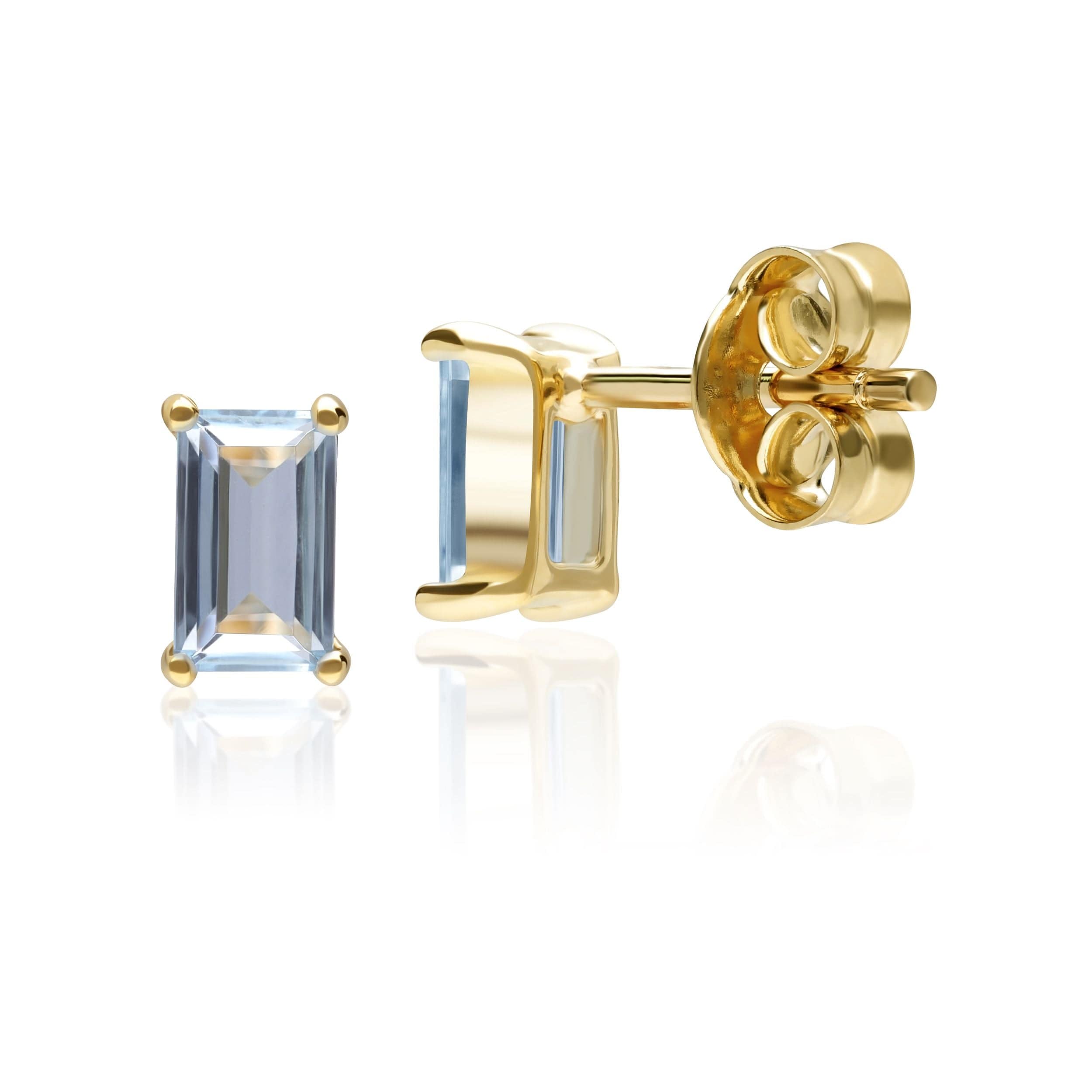 Classic Baguette Blue Topaz Claw Set Stud Earrings in 9ct Yellow Gold