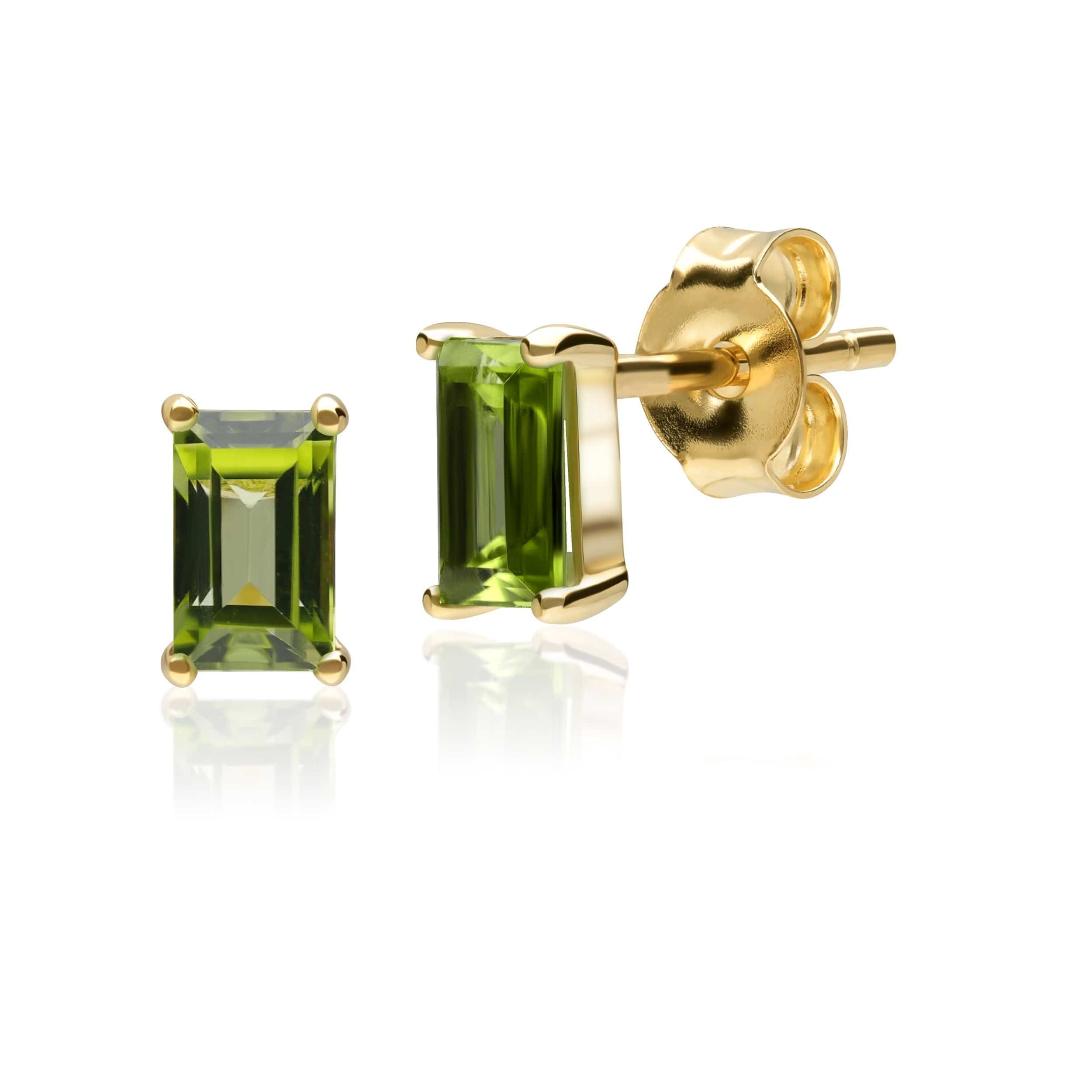 Classic Baguette Peridot Stud Earrings & Necklace Set in 9ct Yellow Gold - Gemondo