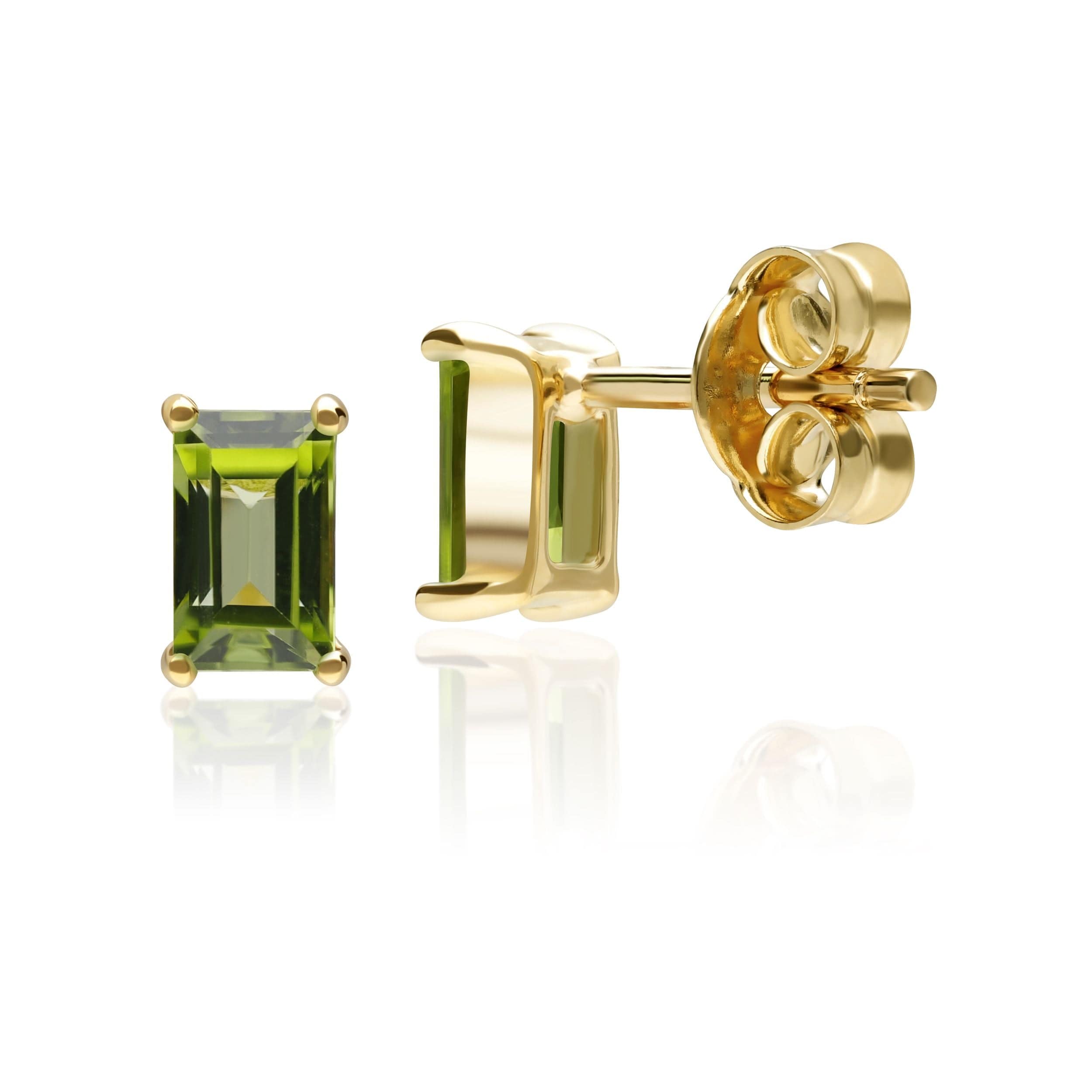 135E1524039 Classic Baguette Peridot  Stud Earrings in 9ct Yellow Gold 3