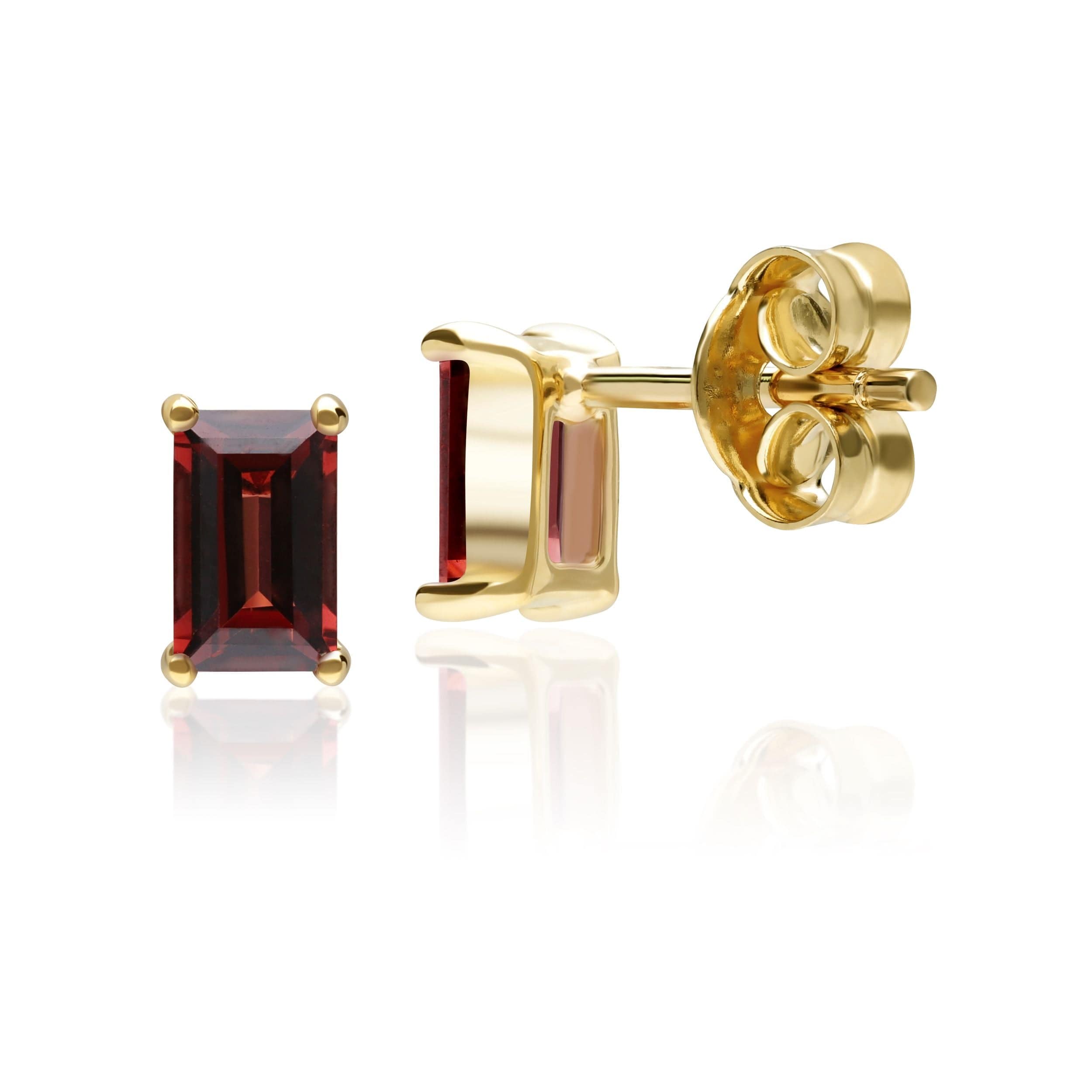 135E1524049 Classic Baguette Garnet Claw Set Stud Earrings in 9ct Yellow Gold 3