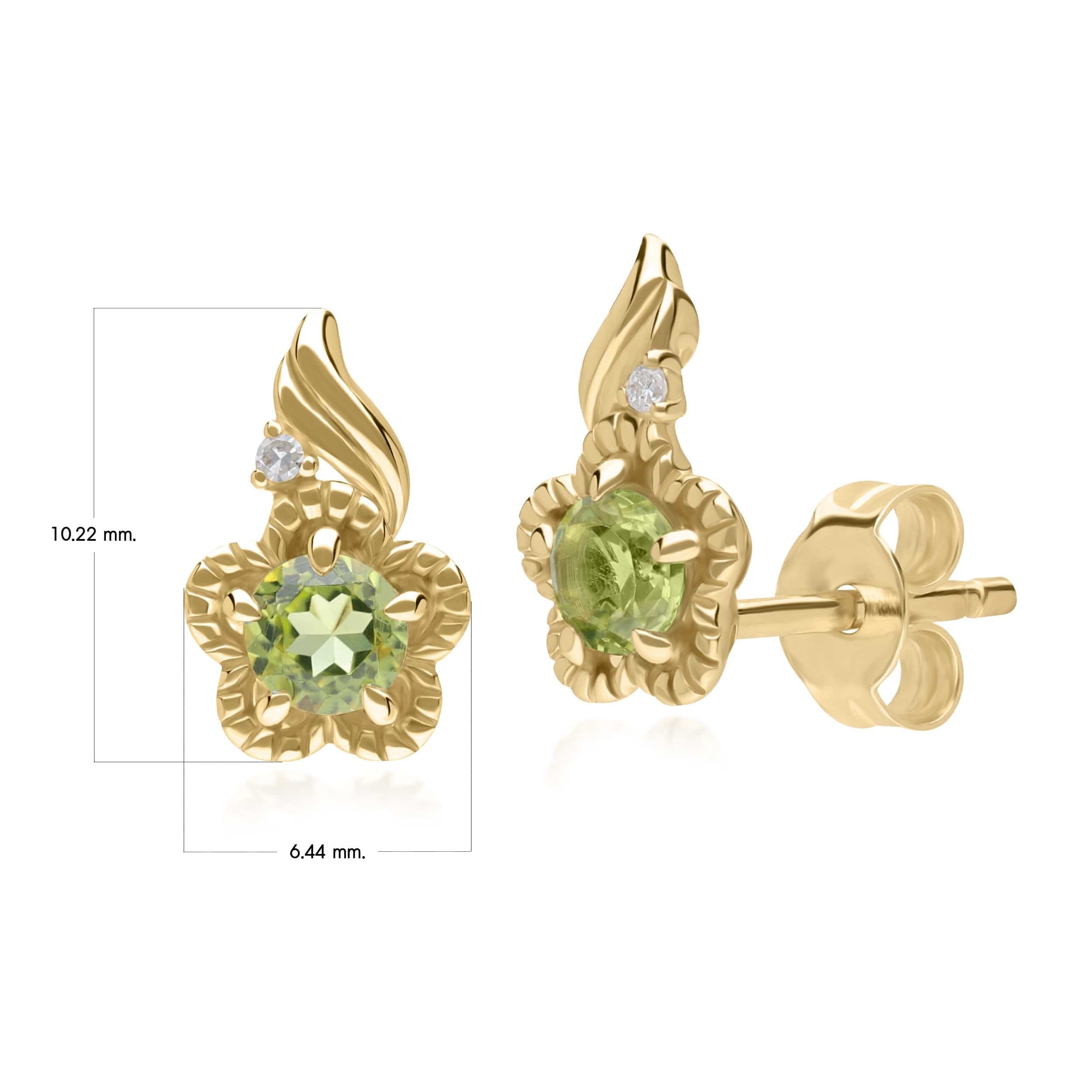 135E1813029 Floral Round Peridot & Diamond Stud Earrings in 9ct Yellow Gold 4