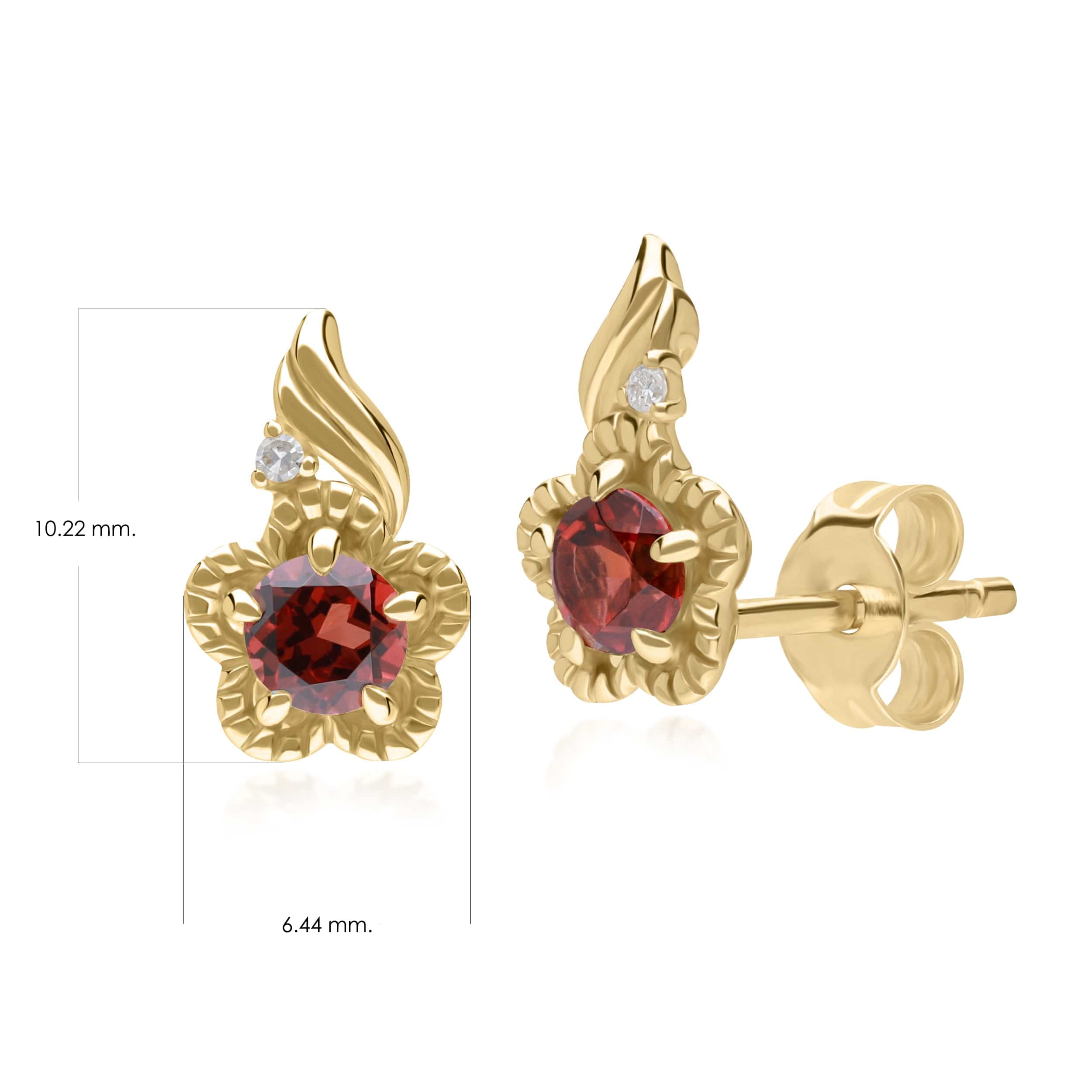135E1813039 Floral Round Garnet & Diamond Stud Earrings in 9ct Yellow Gold 4
