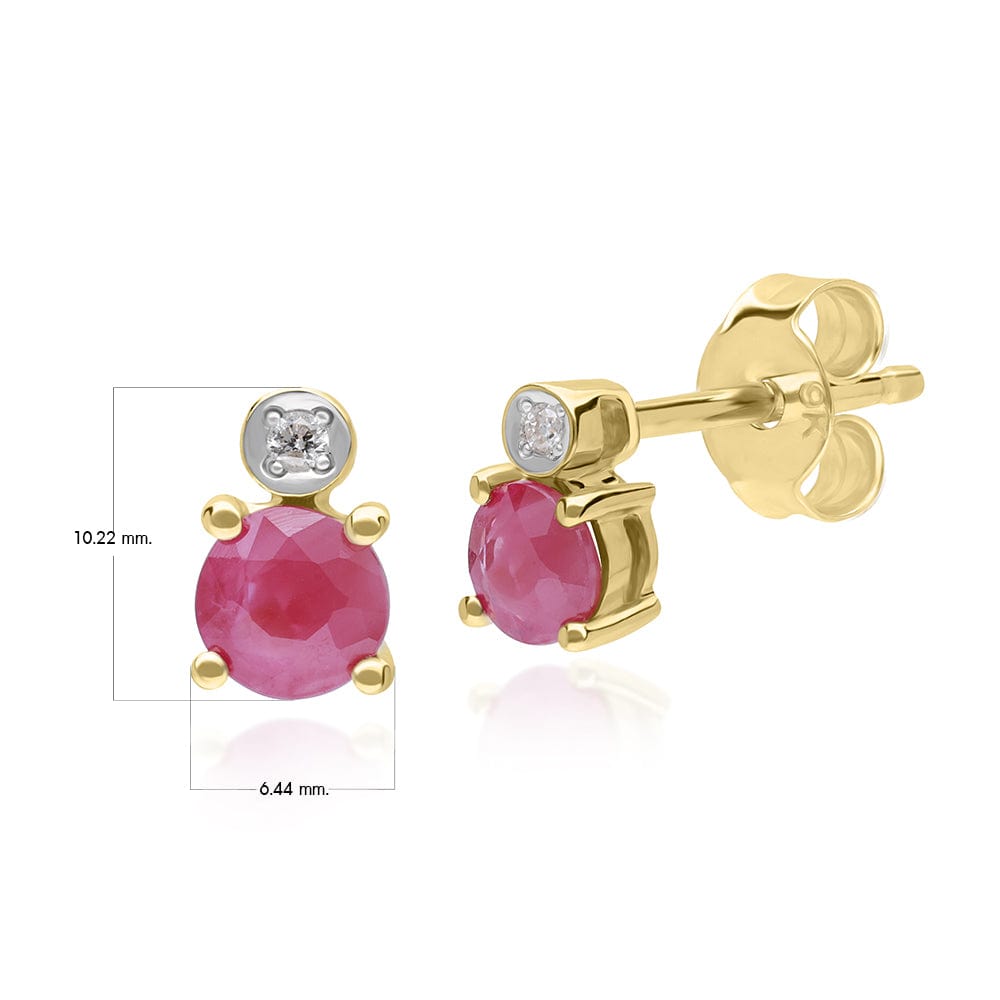 135E1816019 Micro Statement Round Ruby & Diamond Stud Earrings in 9ct Yellow Gold 4