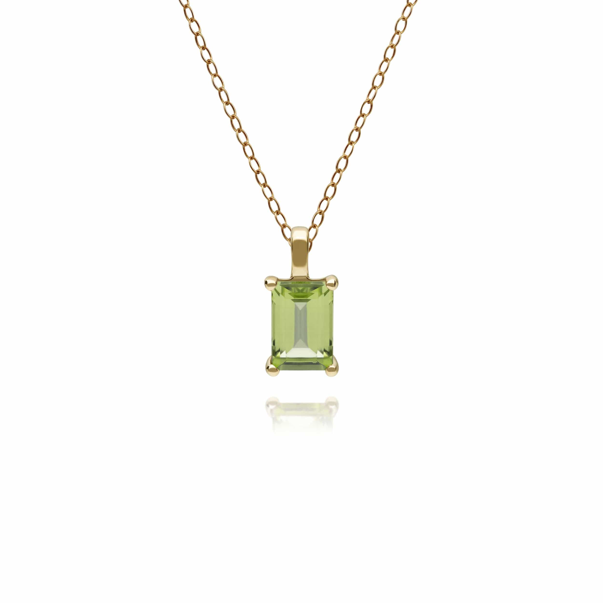 Classic Baguette Peridot Stud Earrings & Necklace Set in 9ct Yellow Gold - Gemondo