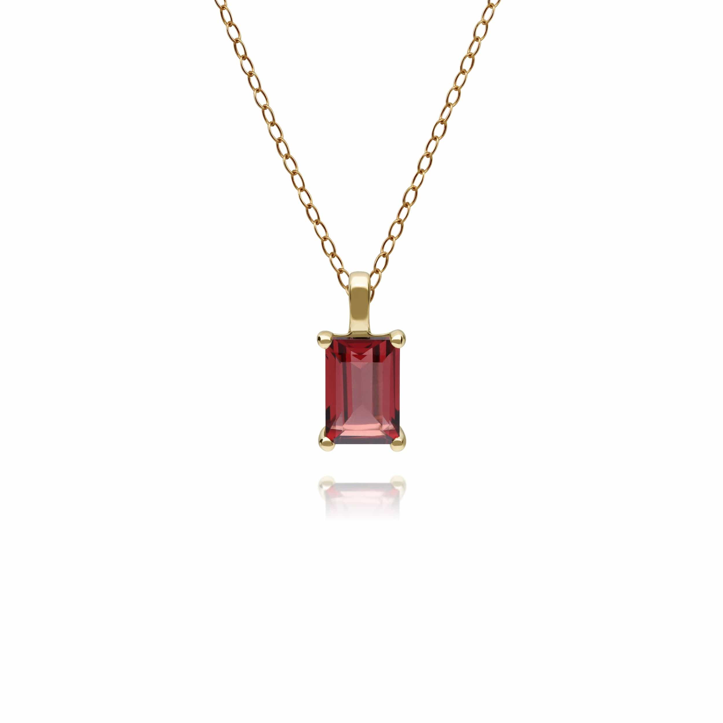 135P1872049 Classic Baguette Garnet Claw Set Pendant in 9ct Yellow Gold 1