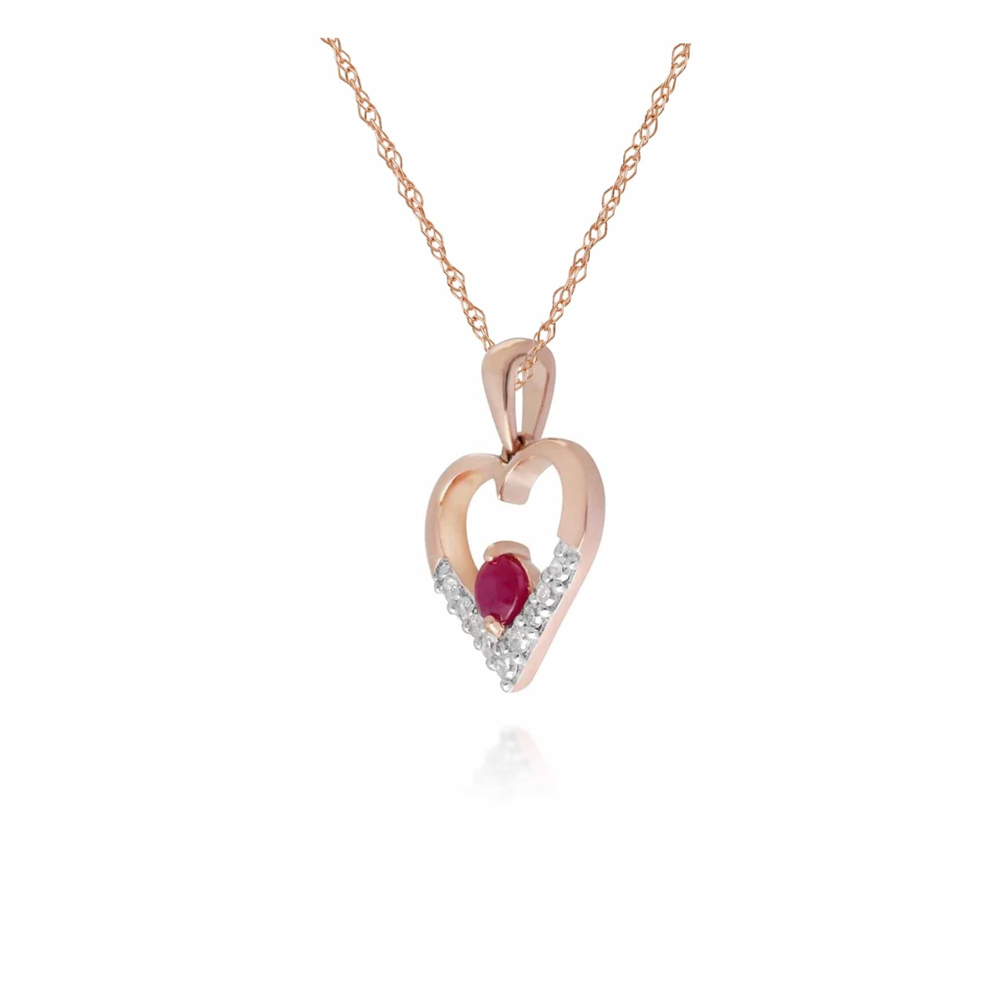 135P1905019 Classic Ruby & Diamond Love Heart Pendant in 9ct Yellow Gold 2