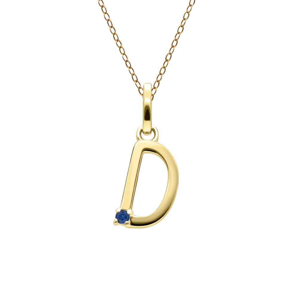 135P2056039 Initial Blue Sapphire Letter Necklace In 9ct Yellow Gold 5