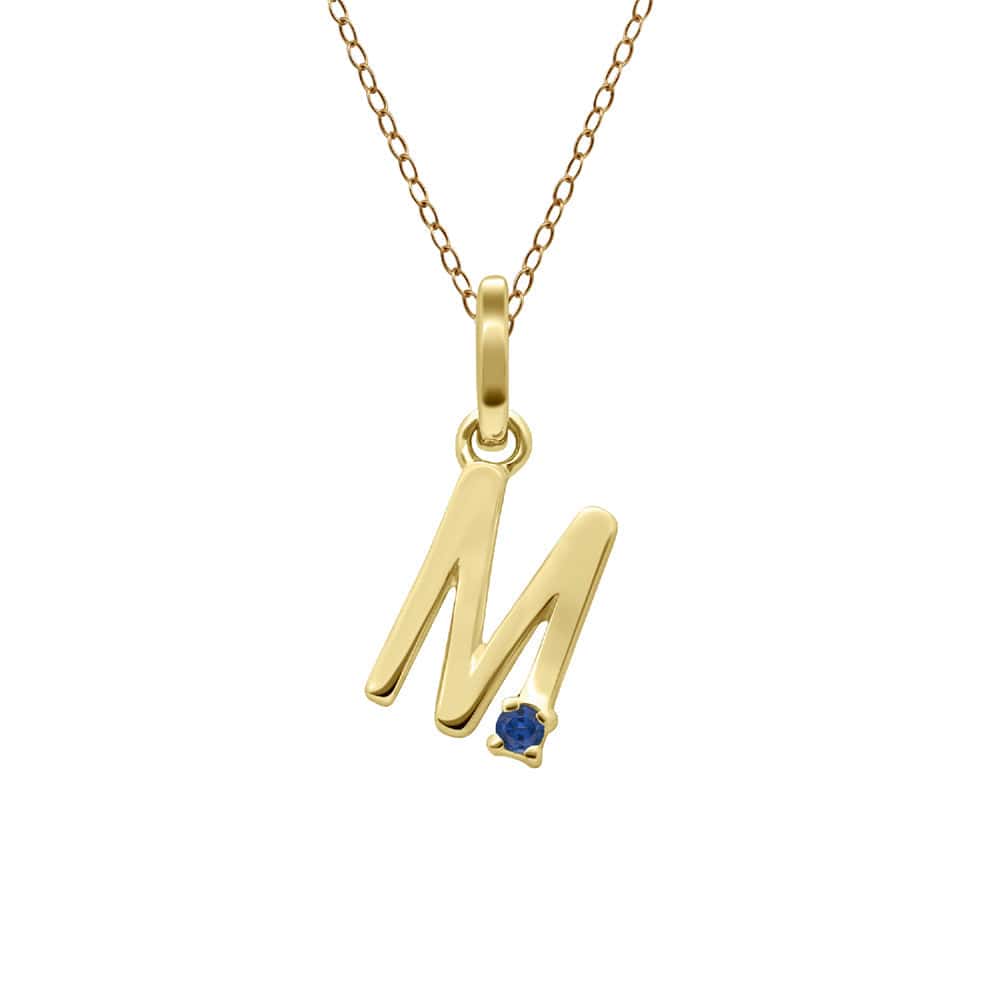 135P2048039 Initial Blue Sapphire Letter Necklace In 9ct Yellow Gold 14