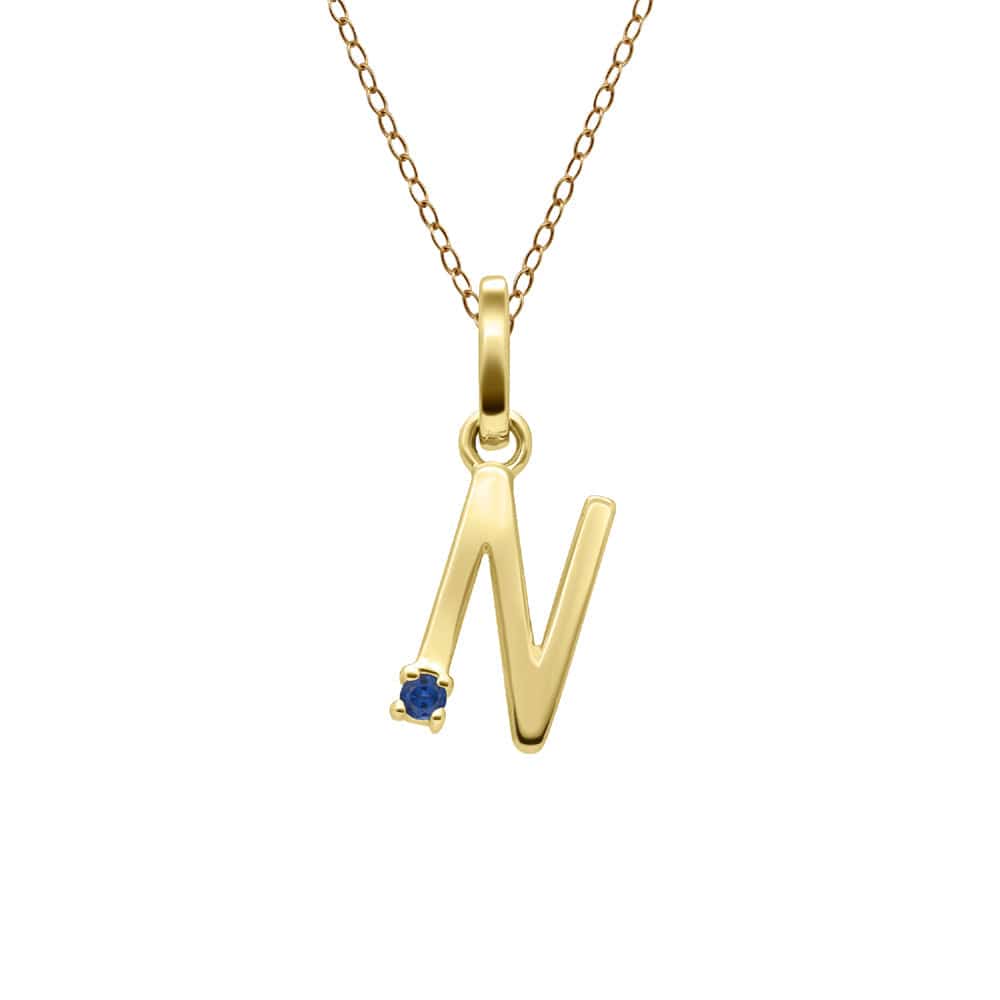 135P2059039 Initial Blue Sapphire Letter Necklace In 9ct Yellow Gold 15