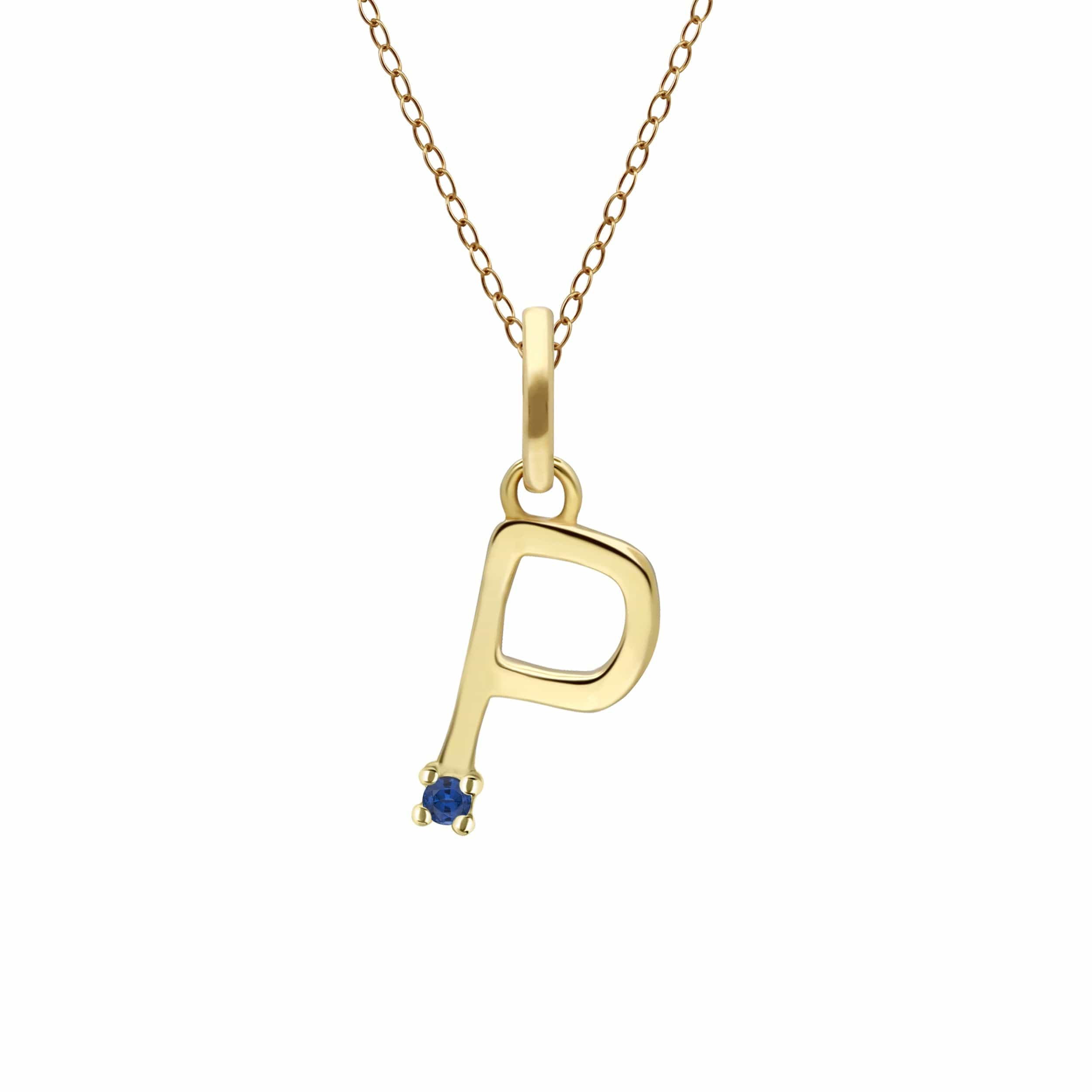 135P2111039 Initial Blue Sapphire Letter Necklace In 9ct Yellow Gold 17